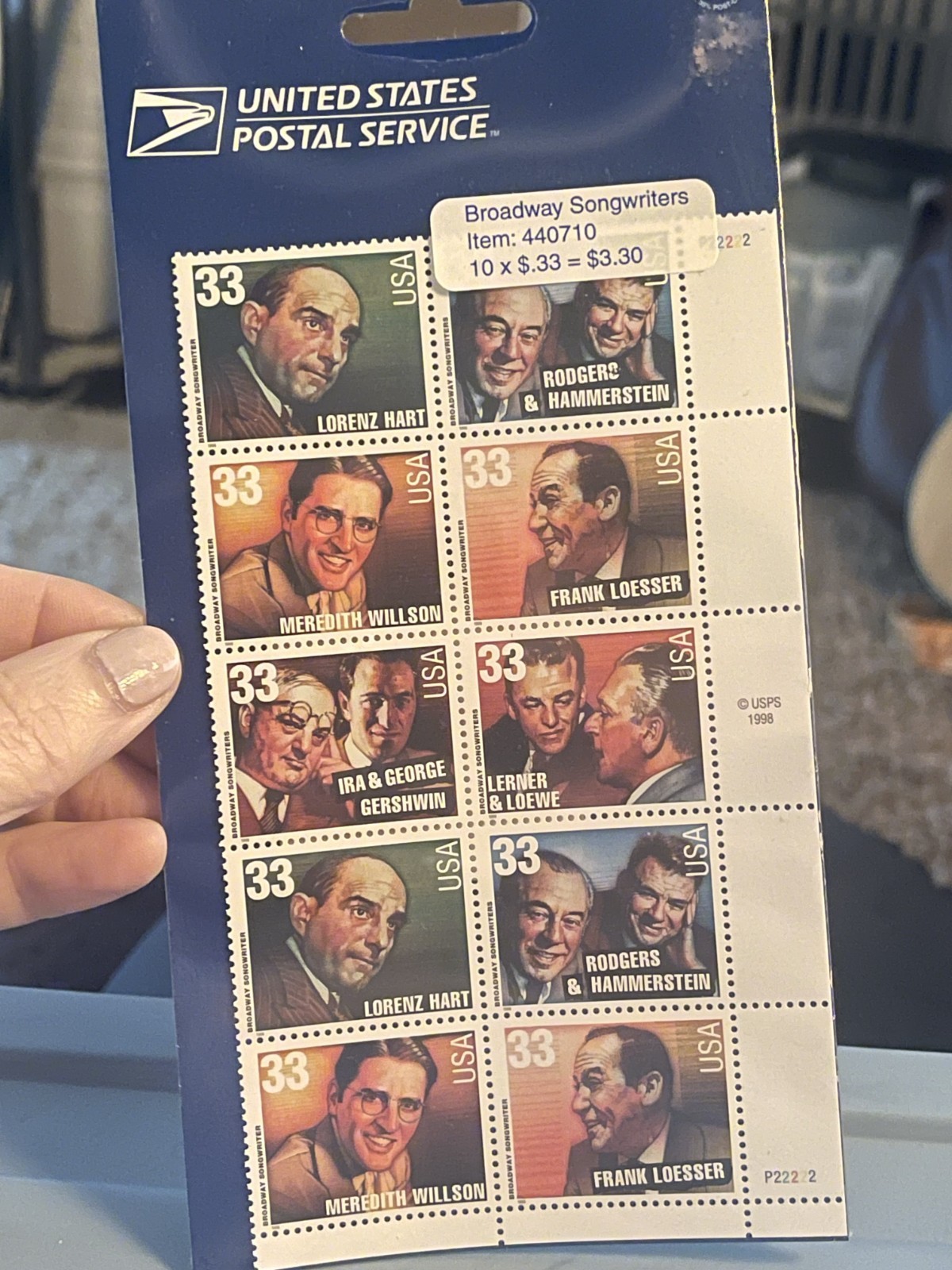 MNH vintage Broadway musical (1993) and Broadway songwriters (1999) stamps