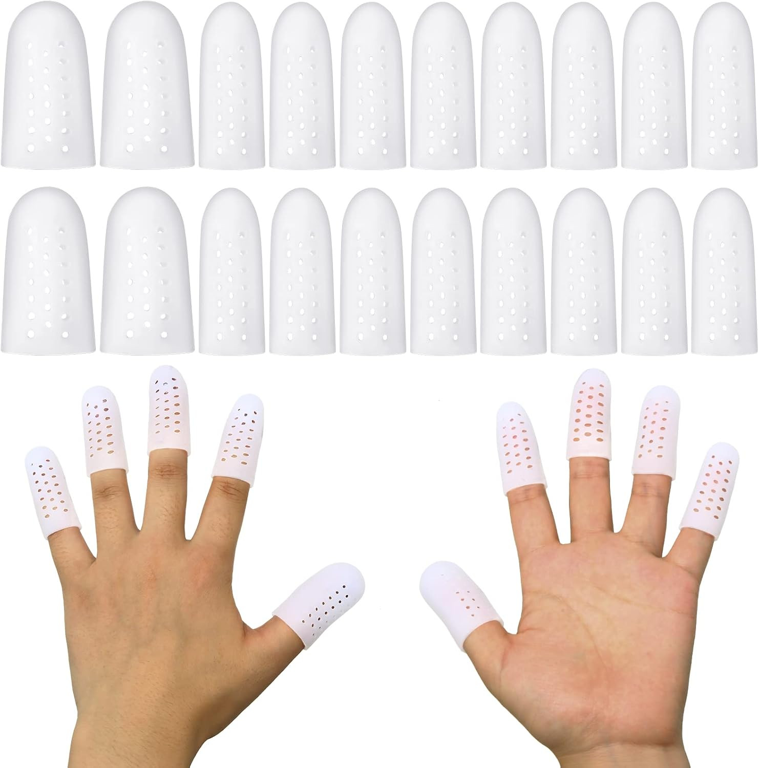 20 Pcs Gel Finger Cots Finger Protectors Silicone Caps Breathable Gel