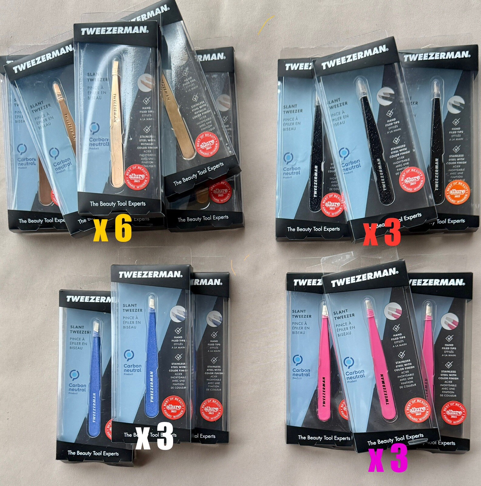LOT 3 Pk New Tweezerman Tweezers-choose Pink, Rose Gold or blue ￼
