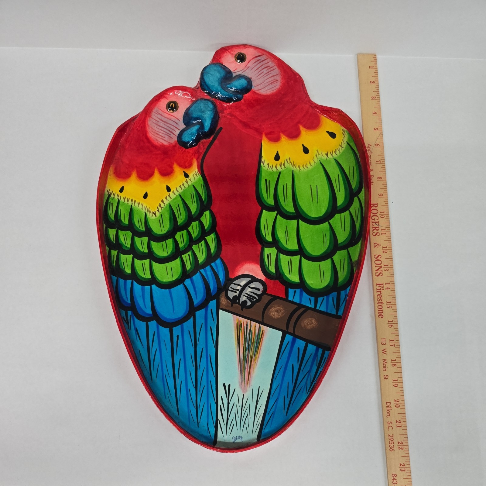 Parrots Tray Vintage Large Papier Mache Parrot Hand Painted Macaws Artist Signed