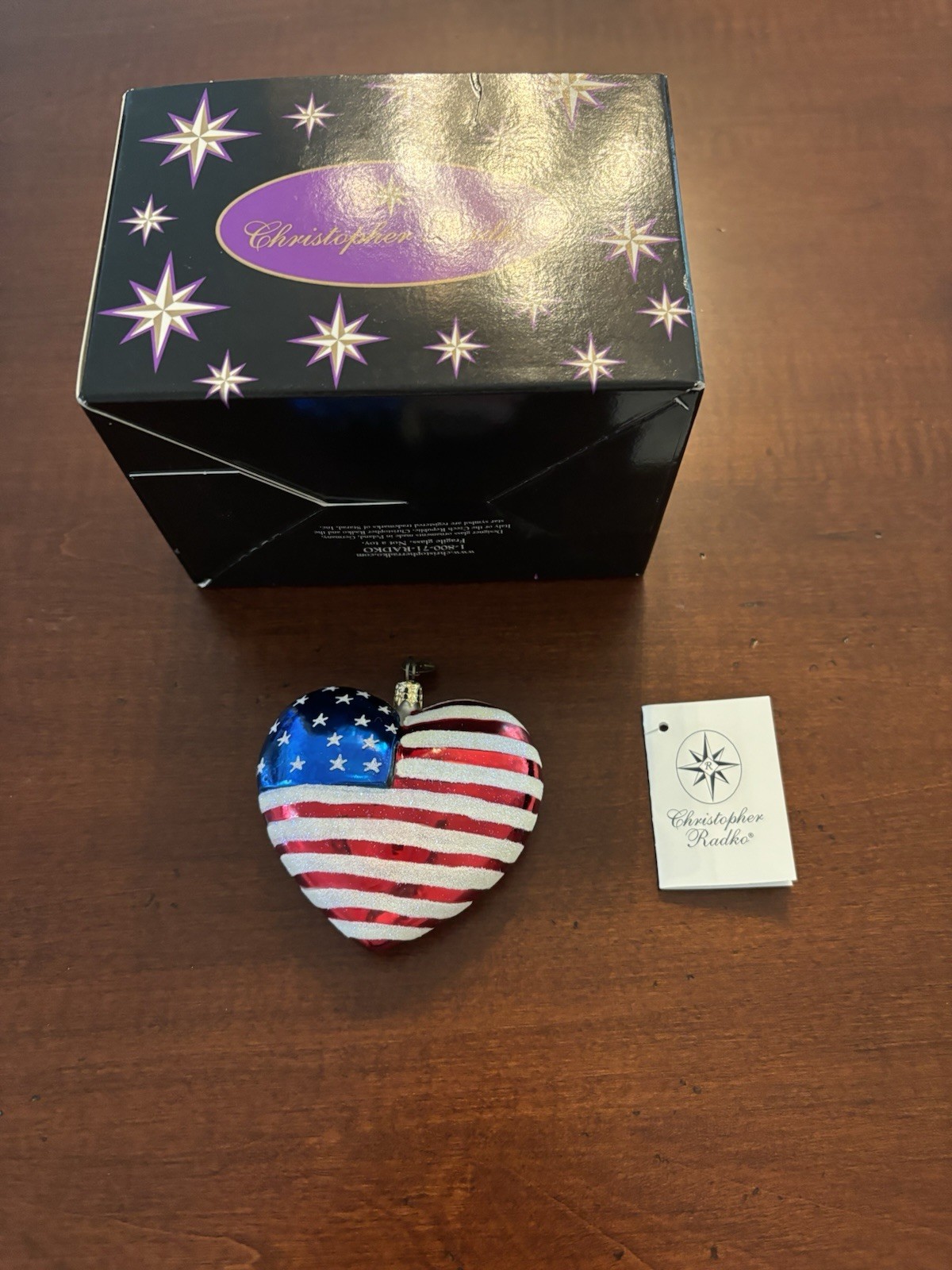 Vtg Christopher Radko American Heart Braveheart Flag Ornament 25th 9/11 in Box