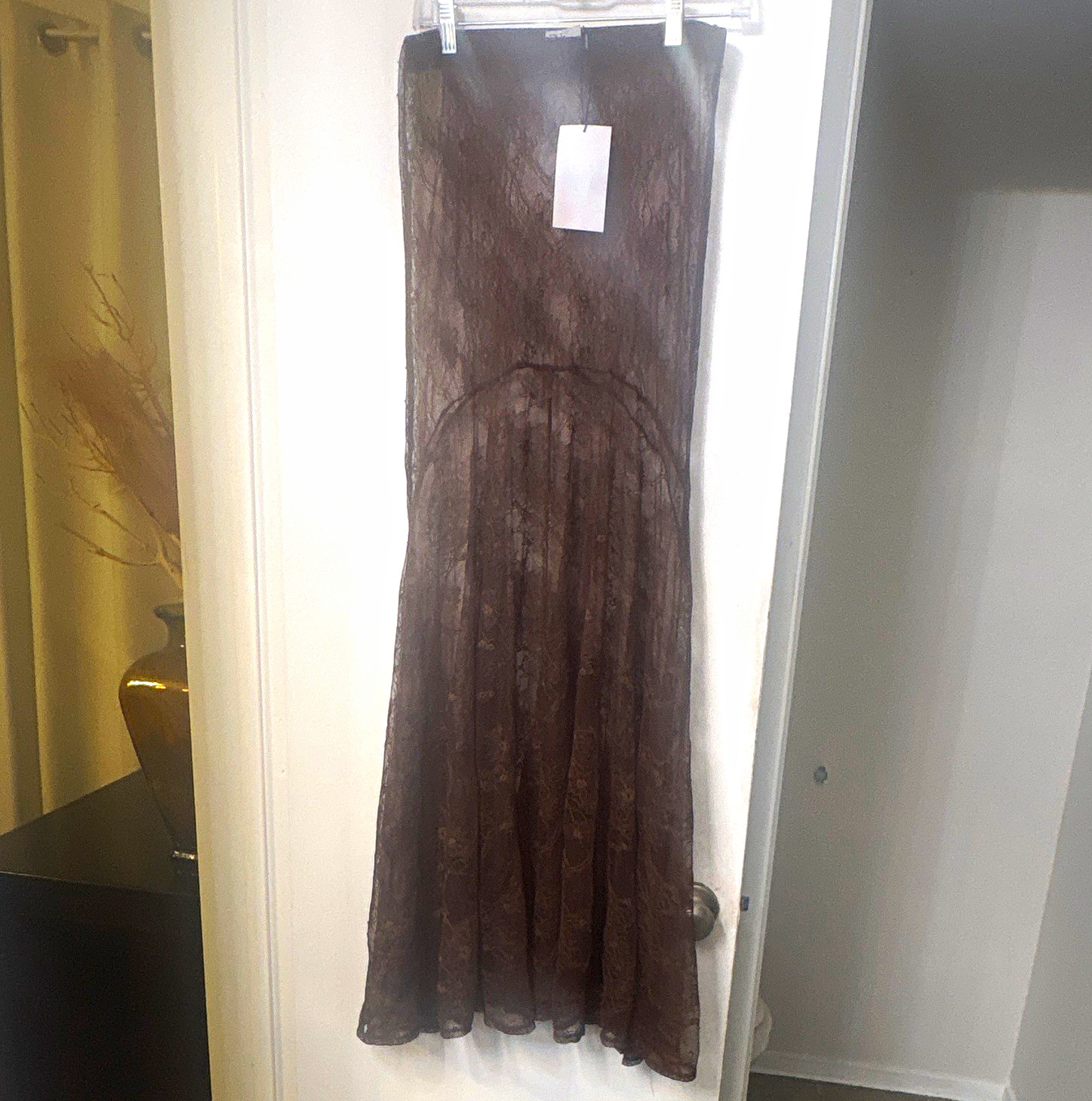 ASOS Brown Sheer Floral Lace Long Dress Women’s Regular Size 6
