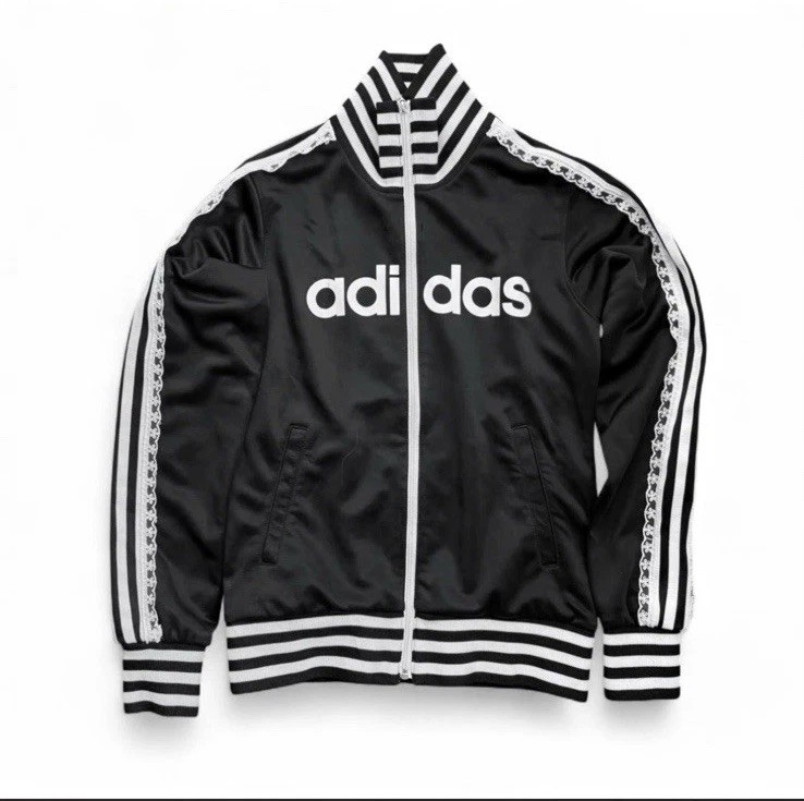Vintage adidas Black/White Striped Full Zip Track Jacket Stand-Up Collar XS