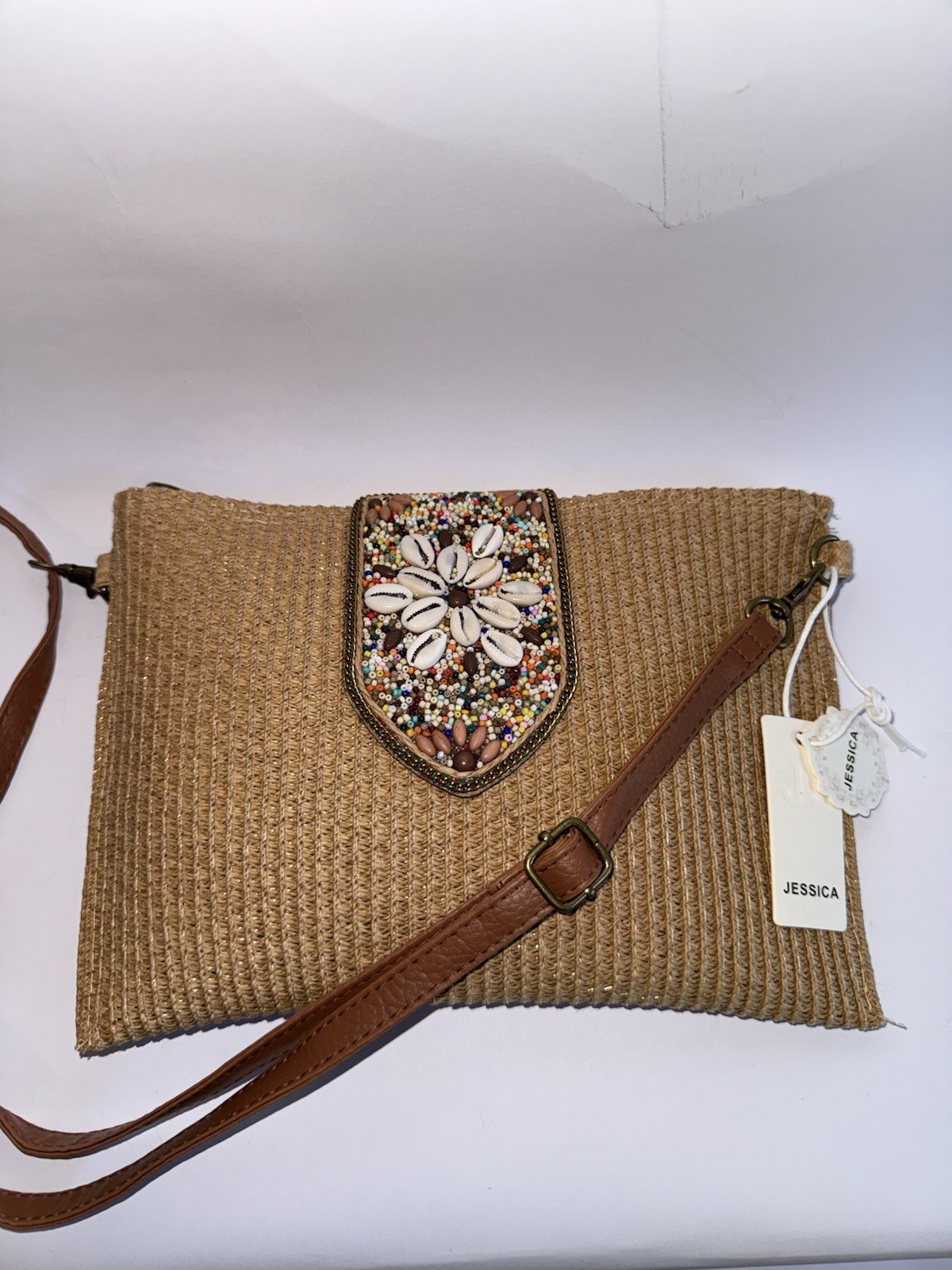 Woven Straw Crossbody Bag Boho Beaded Shell Envelope Clutch Purse Woven Straw Crossbody Bag Boho Beaded Shell Envelope Clutch Purse