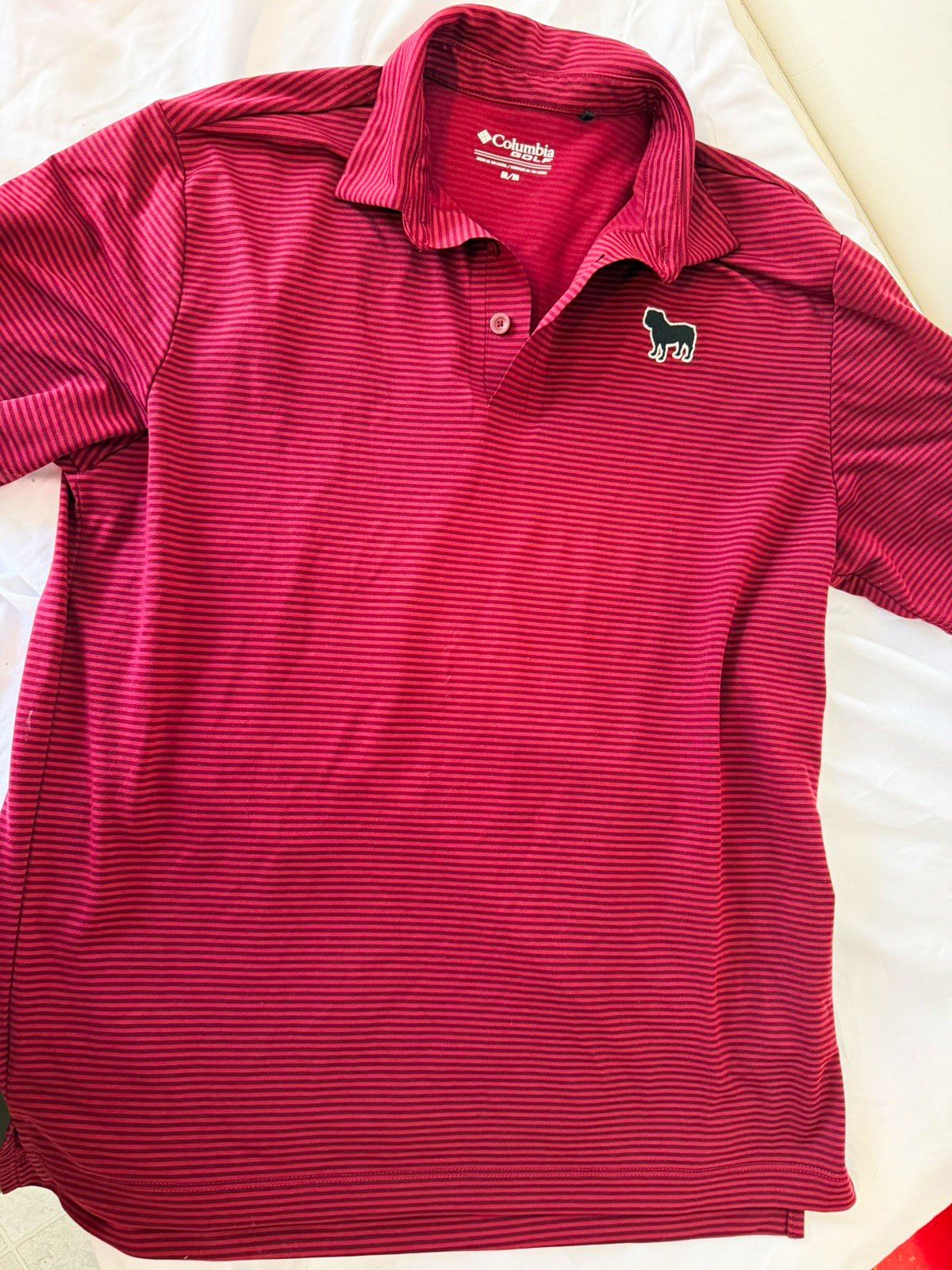 Columbia Golf Men\'s Burgundy Striped Polo Shirt Short Sleeve Logo Button M Columbia Golf Men\'s Burgundy Striped Polo Shirt Short Sleeve Logo Button M