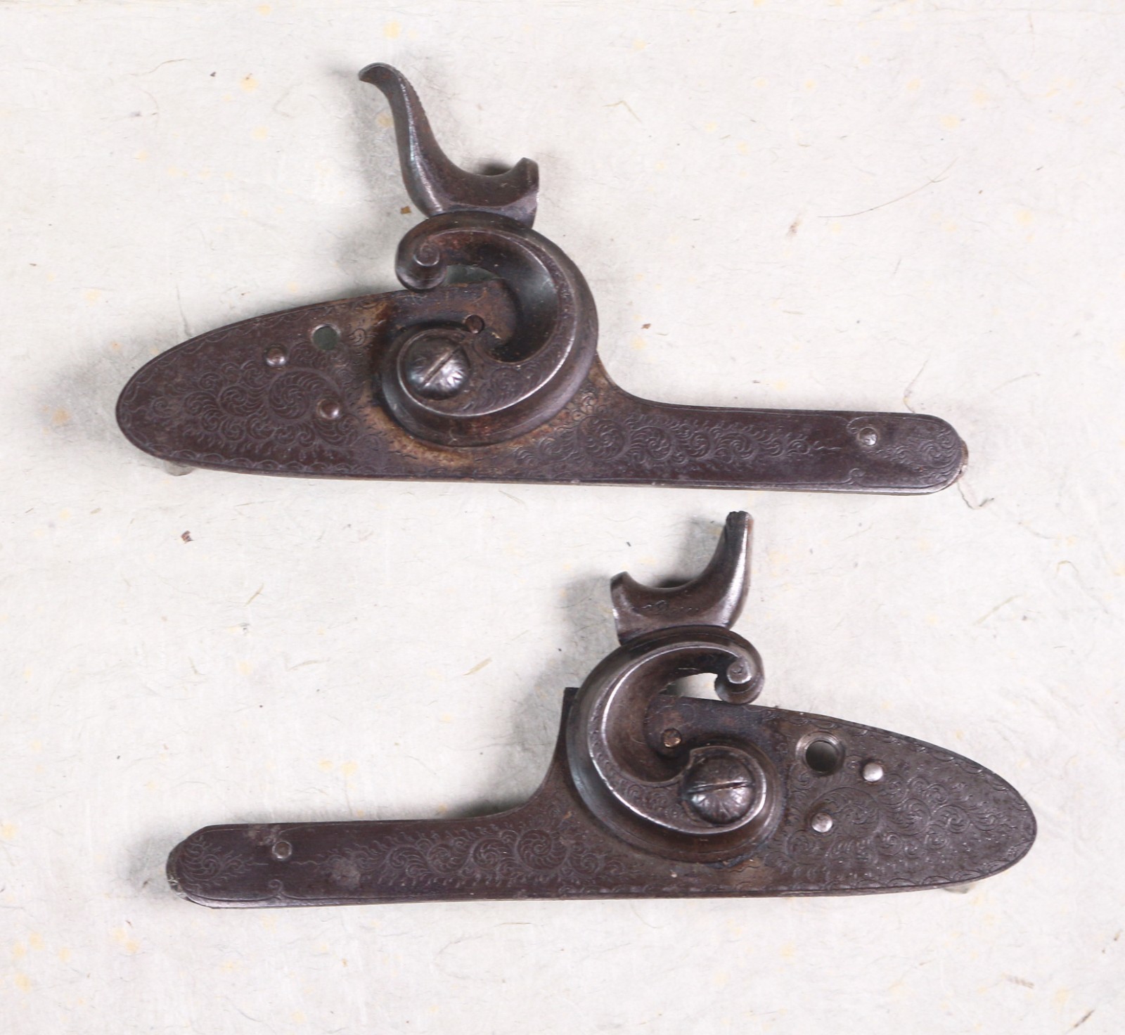 Antique Pair Engraved Percussion Lock Plates & Hammer Mechanisms