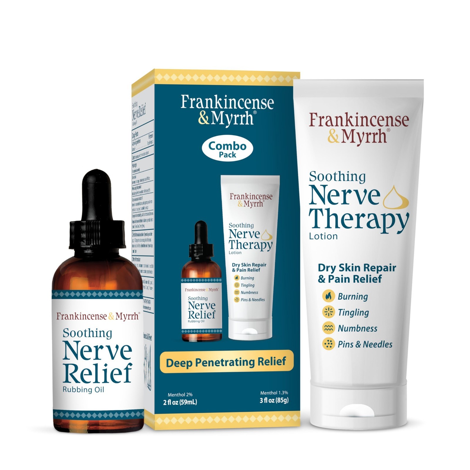 Frankincense Myrrh Nerve Relief Combo - Rubbing Oil 2oz & Lotion 3oz for Neuropa Frankincense Myrrh Nerve Relief Combo - Rubbing Oil 2oz & Lotion 3oz for Neuropa