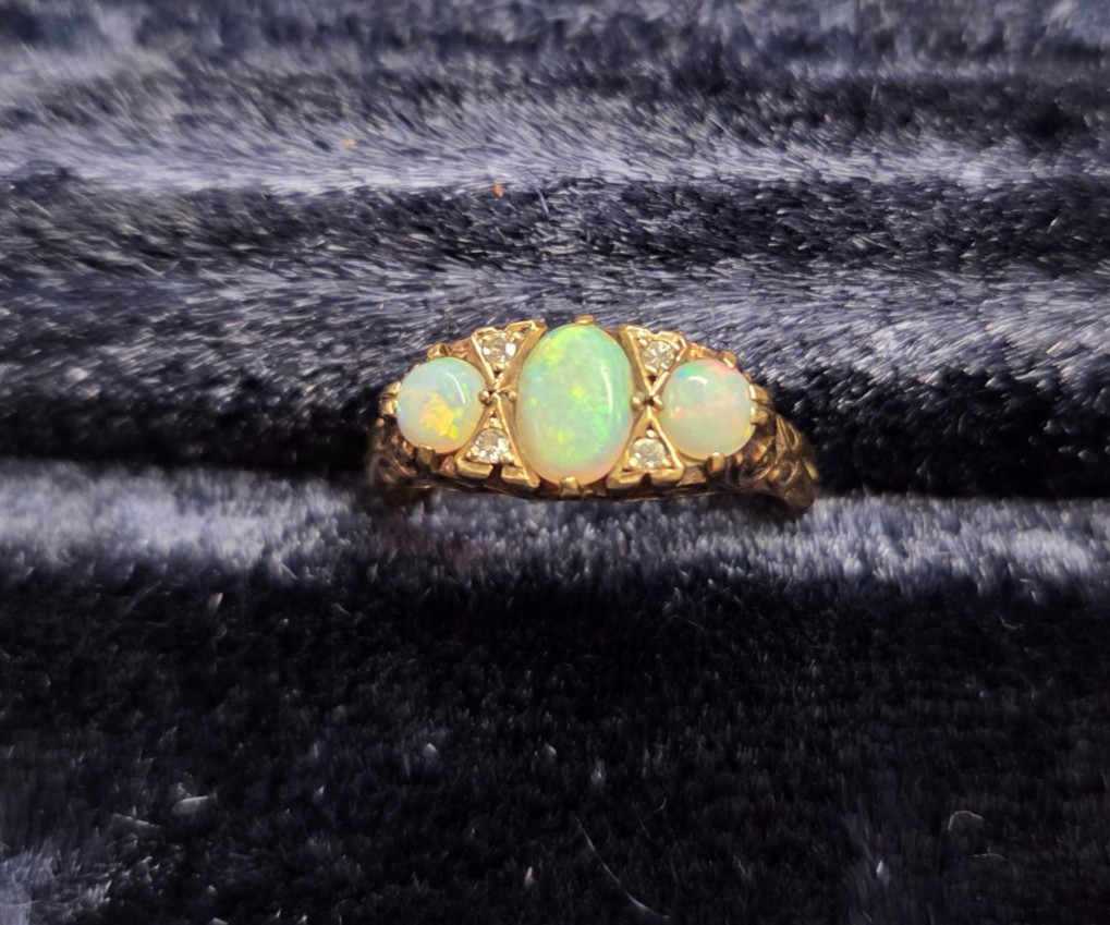 Antique Edwardian Opal Ring: 8 carat size, perfect condition, boat shaped