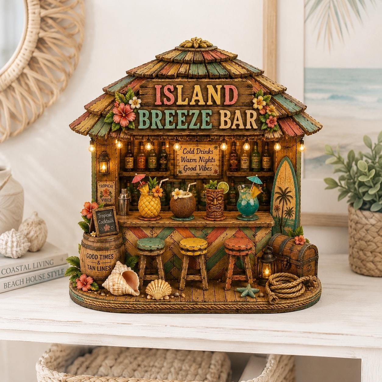 Island Breeze Bar Tiki Hut Decor 2D, Personalized Beach Bar Wood Sign