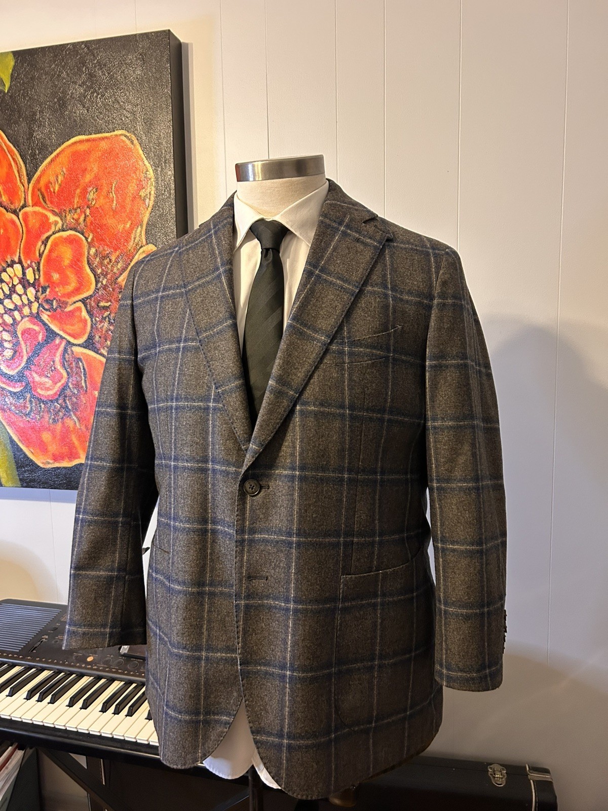 Luigi Bianchi Mantova Sartoria VBC Wool/Silk Windowpane Sport Coat – Size 56R