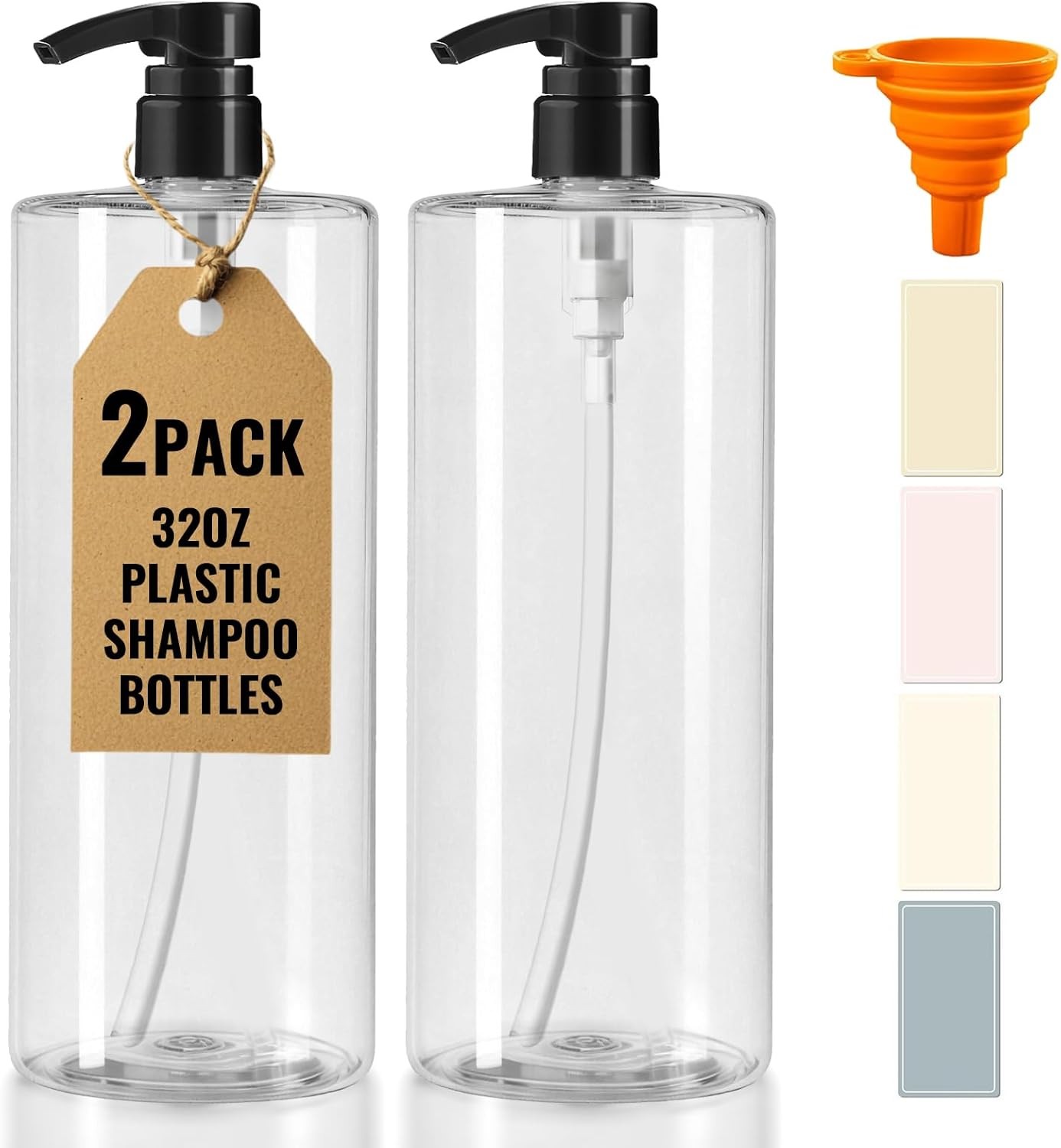 2 Packs 32-Ounce Clear Pump Bottle with Black Pump for Body Wash 2 Packs 32-Ounce Clear Pump Bottle with Black Pump for Body Wash