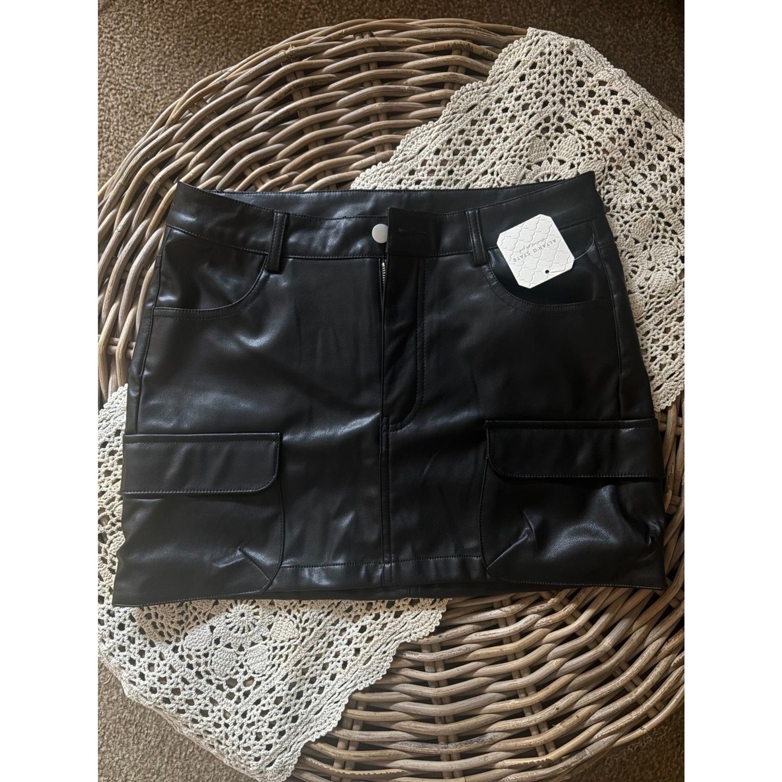 Altar’d State Black Faux Leather Cargo Mini Skirt Size M NWT