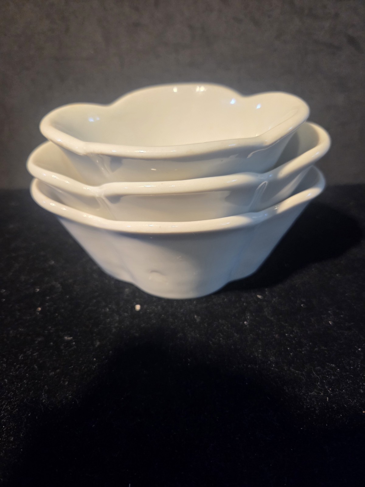 Set/ 3 Vintage White Stacking Ironstone Condiment Dipping Bowls 3\