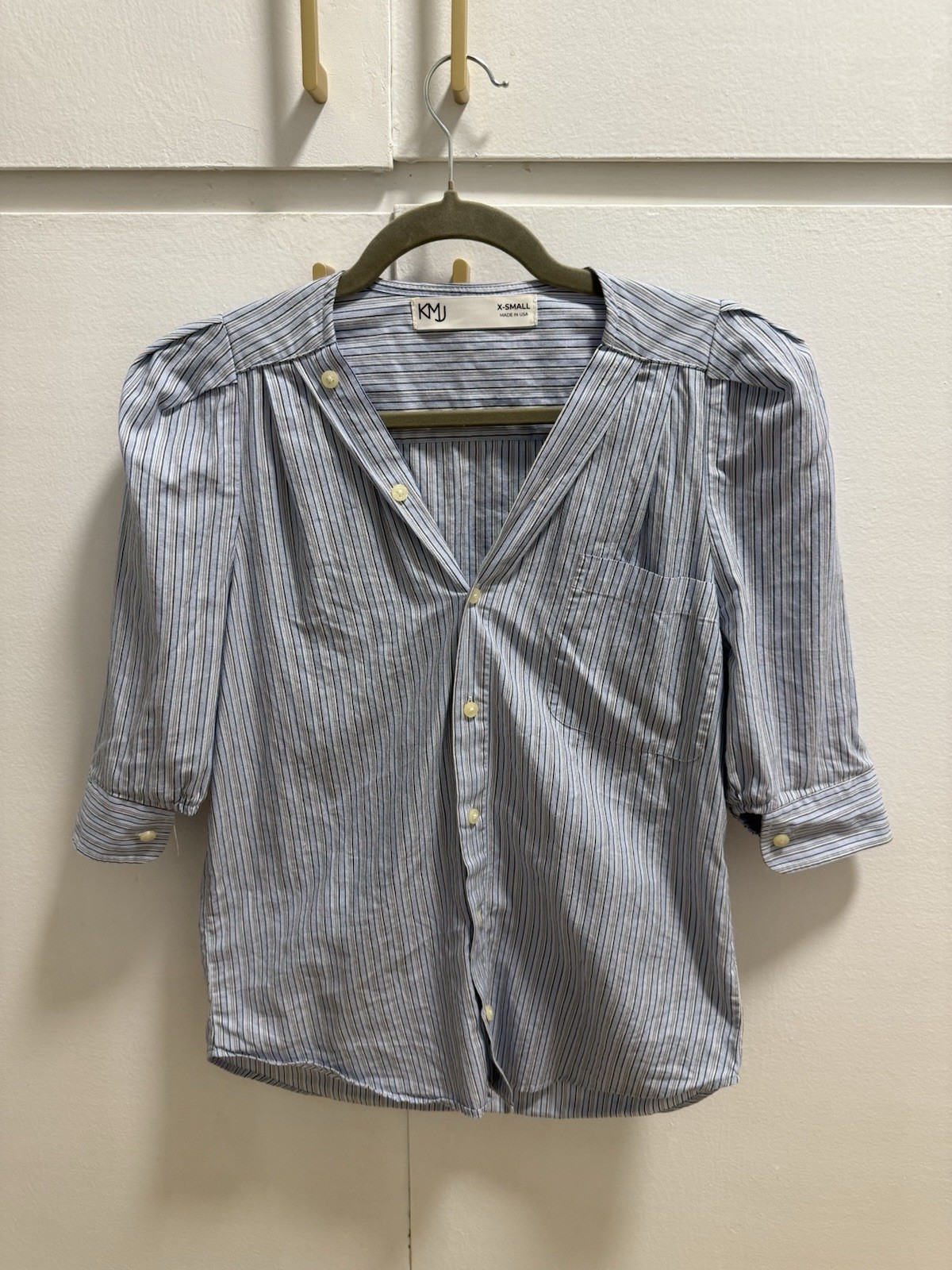 KMJ Women’s XS / X-SMALL Blue Striped Bon Voyage 3/4 Sleeve Shirt Top Blouse KMJ Women’s XS / X-SMALL Blue Striped Bon Voyage 3/4 Sleeve Shirt Top Blouse