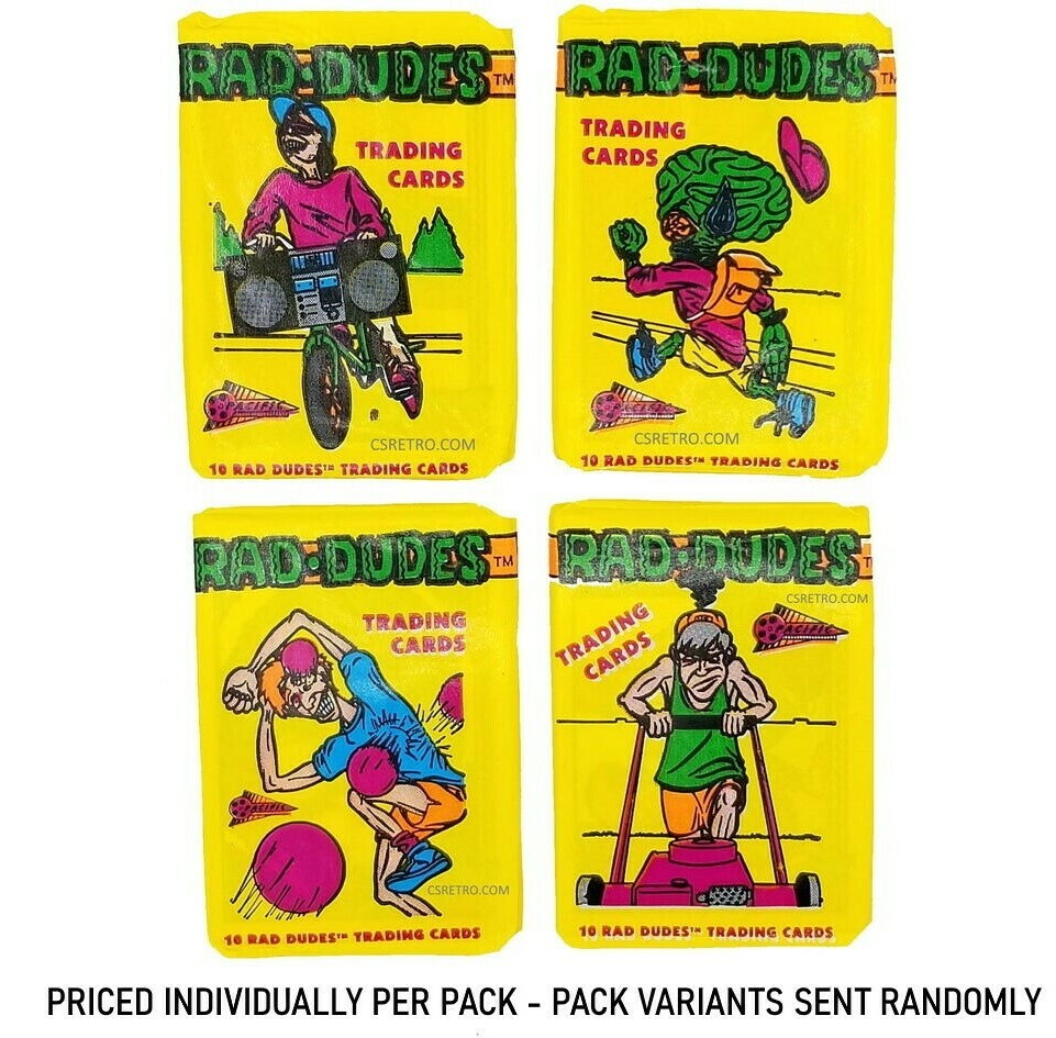 1990 Pacific Rad Dudes Trading Cards Wax Pack Vintage Retro Kids Toys Gum NEW 1990 Pacific Rad Dudes Trading Cards Wax Pack Vintage Retro Kids Toys Gum NEW