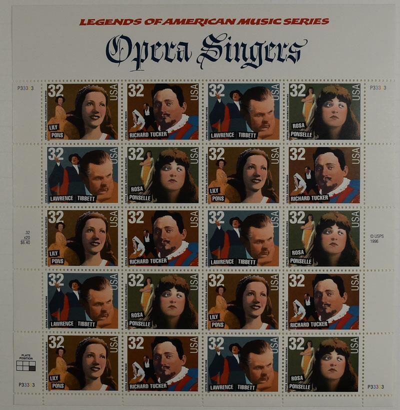US SCOTT 3154 - 3157 PANE OF 20 OPERA SINGERS 32 CENTS FACE MNH