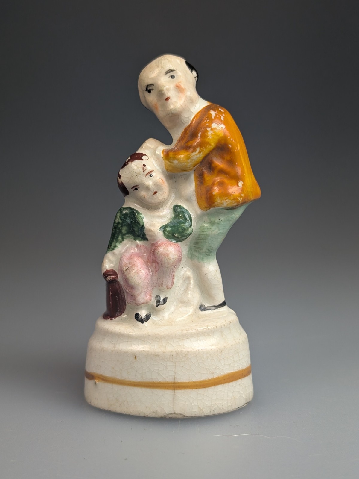 Antique 19th Century Staffordshire Pottery Miniature Figure Man Barber