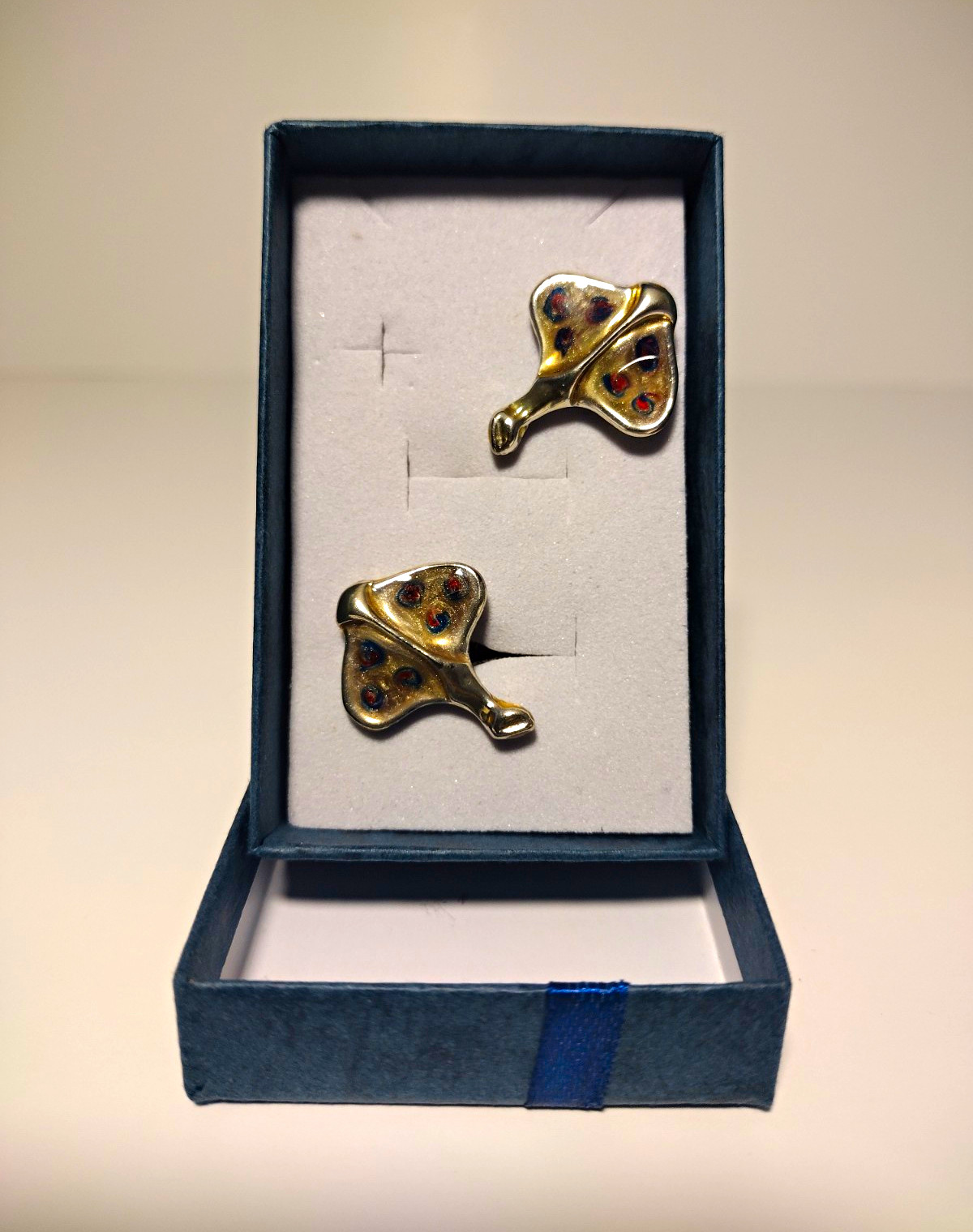 Rare Vintage Psychedelic Era Stingray Sterling Silver Enamel Cufflinks 925