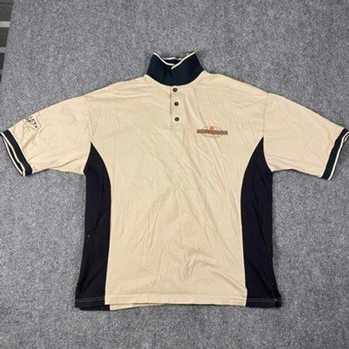 Vintage Harley Davidson Henley Shirt Mens XL Tan Black Mock Neck Made in USA 90s