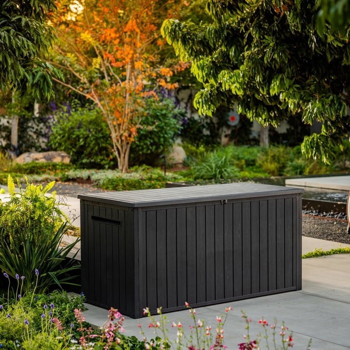 Keter 170 Gal. Resin Deck Box Large Indoor/Outdoor Storage, Graphite