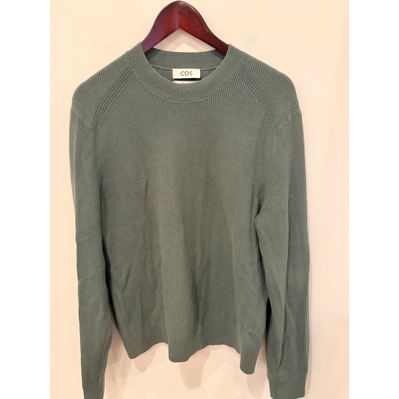 COS Mens Ribbed Crewneck Sweater Sage Green Regular Fit Large 10848607