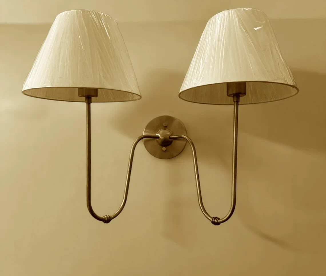 Wall Sconce Mid Century Artisan-Crafted Raw Brass 2 Arm Timelessly Lighting Fixt Wall Sconce Mid Century Artisan-Crafted Raw Brass 2 Arm Timelessly Lighting Fixt