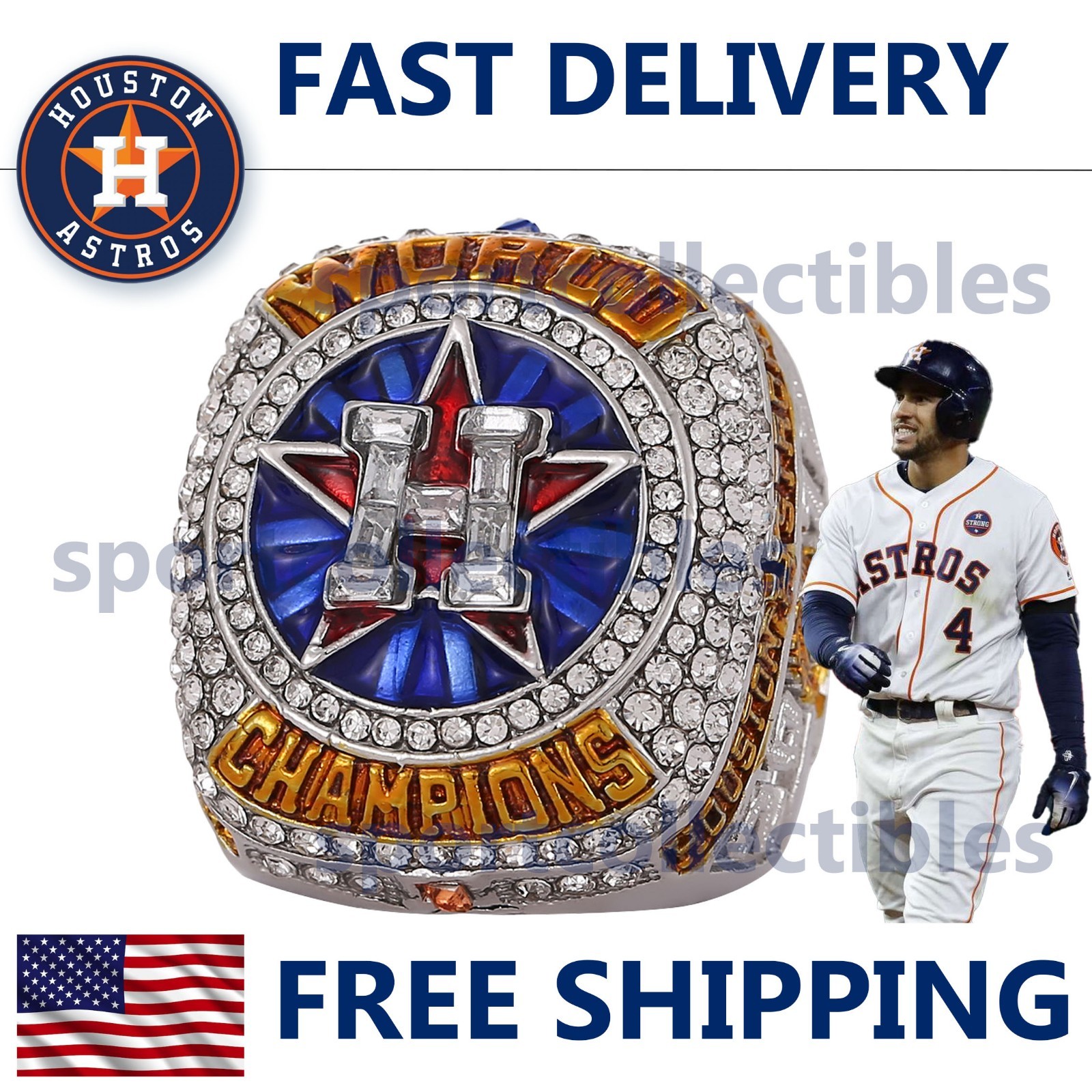 2017 Houston Astros World Series Ring- SPRINGER #4 - Fan Gift - MLB Replica Ring