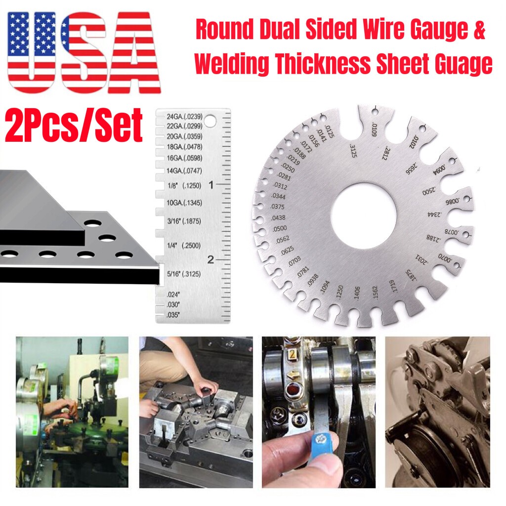 2PCS Sheet Metal Gauge Thickness Gage Wire Gauge Measuring Tool Stainless Steel