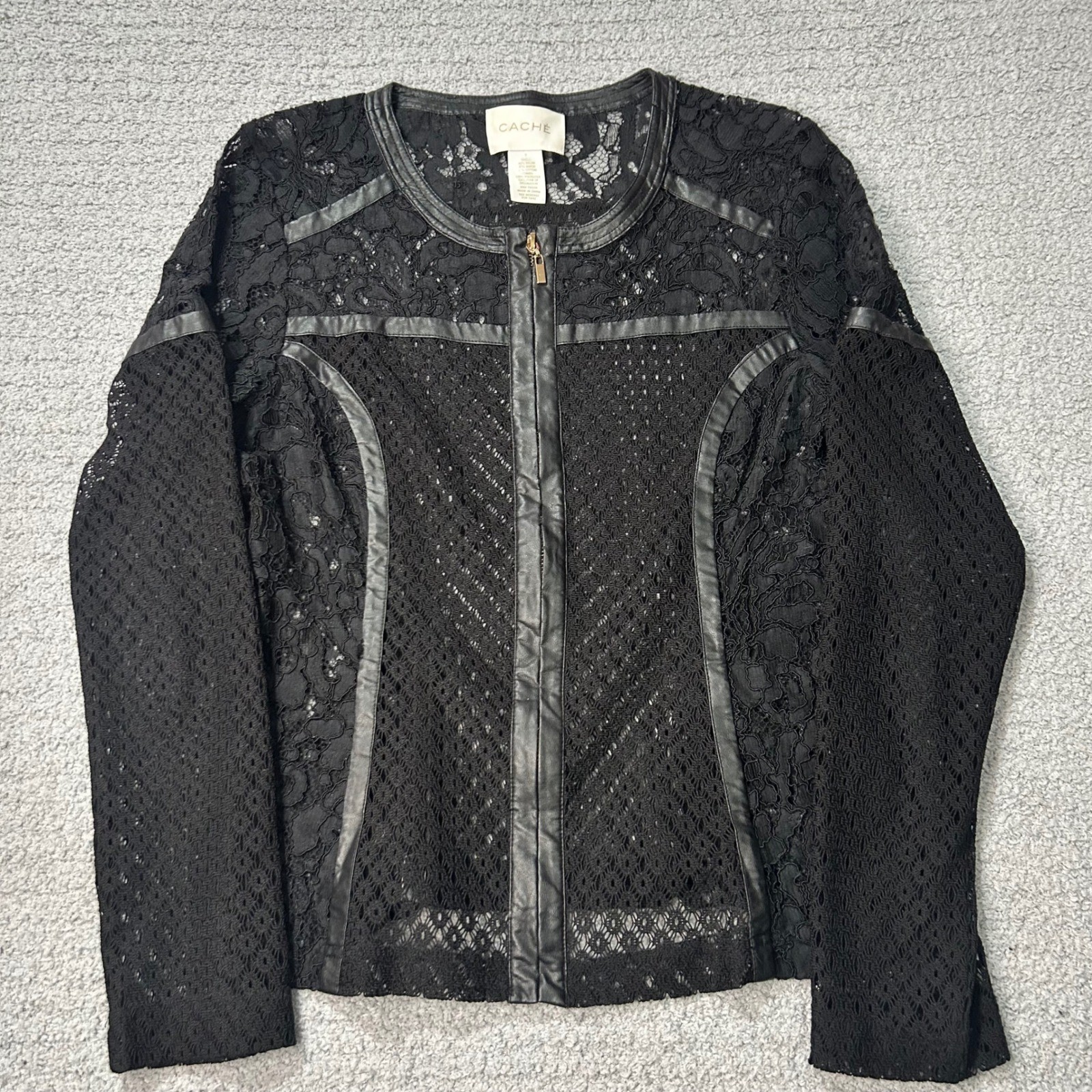 CACHE Jacket Y2K Vintage Lace Zip 6 Black Gothic Practical Magic Moto Top