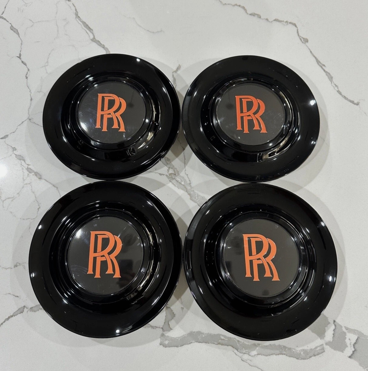 4 Pc Floating Wheel Center Caps for Rolls Royce (Black & Orange) | ОEМ FIT