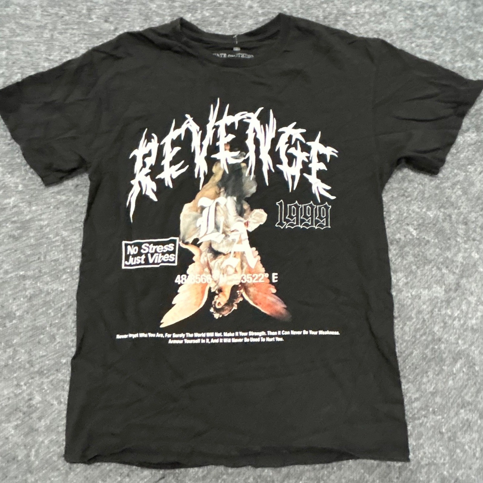 Elevate Clothing T-Shirt Mens Size S Black Revenge 1999 Angel Graphic Cotton Tee Elevate Clothing T-Shirt Mens Size S Black Revenge 1999 Angel Graphic Cotton Tee