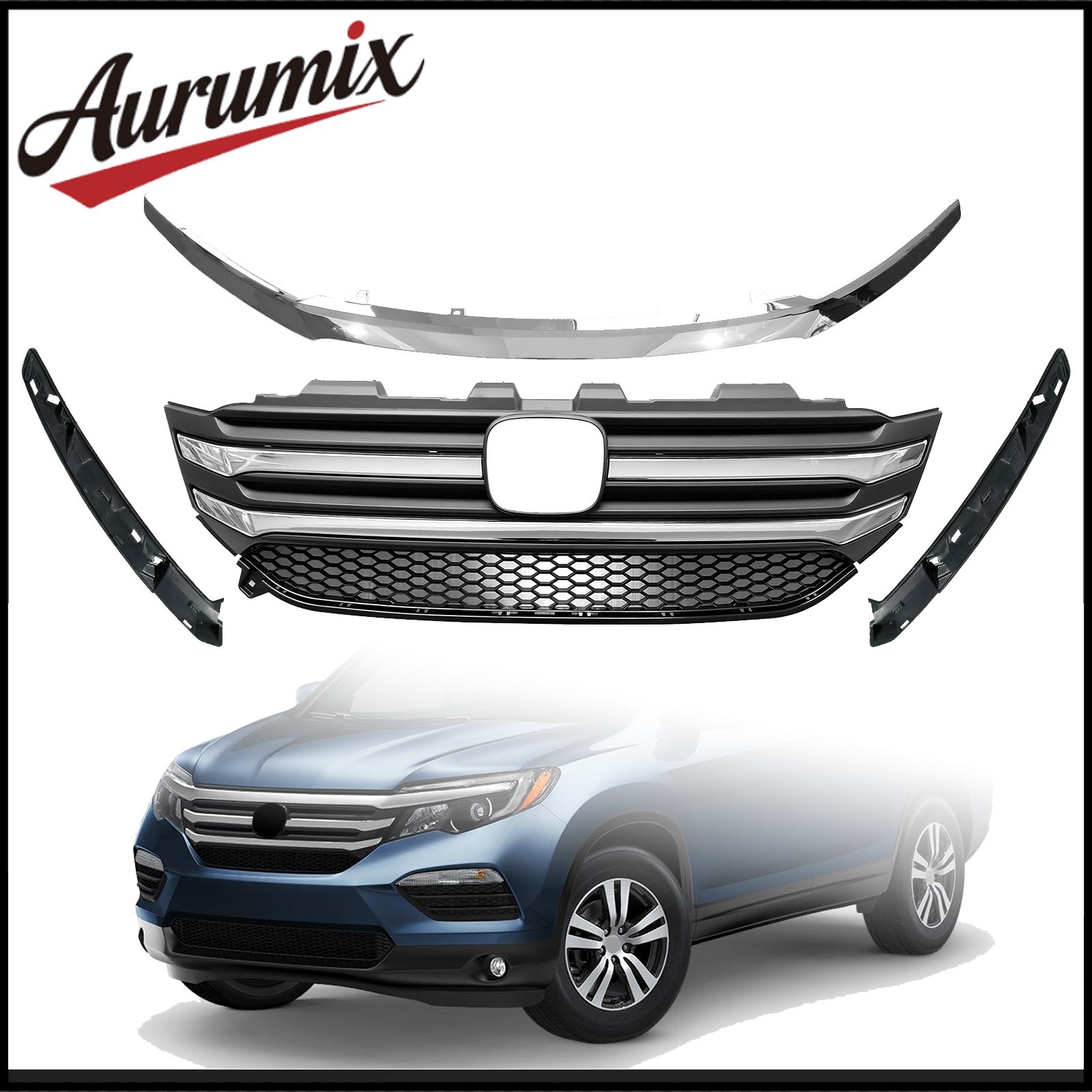 For 2016 2017 2018 Honda Pilot Front Upper Grille & Trim Molding 4PCS Set For 2016 2017 2018 Honda Pilot Front Upper Grille & Trim Molding 4PCS Set