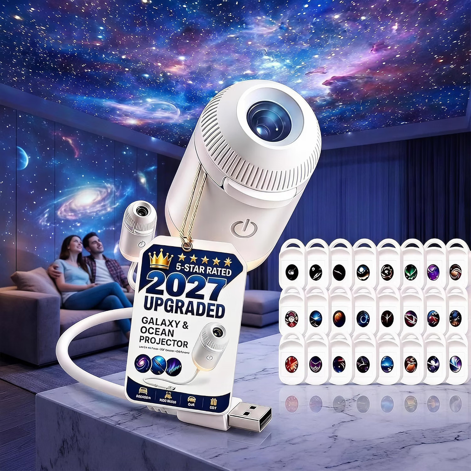 2027 HD 5D Holographic Star & Ocean Projector for Bedroom Ceiling, 24 Films 2027 HD 5D Holographic Star & Ocean Projector for Bedroom Ceiling, 24 Films
