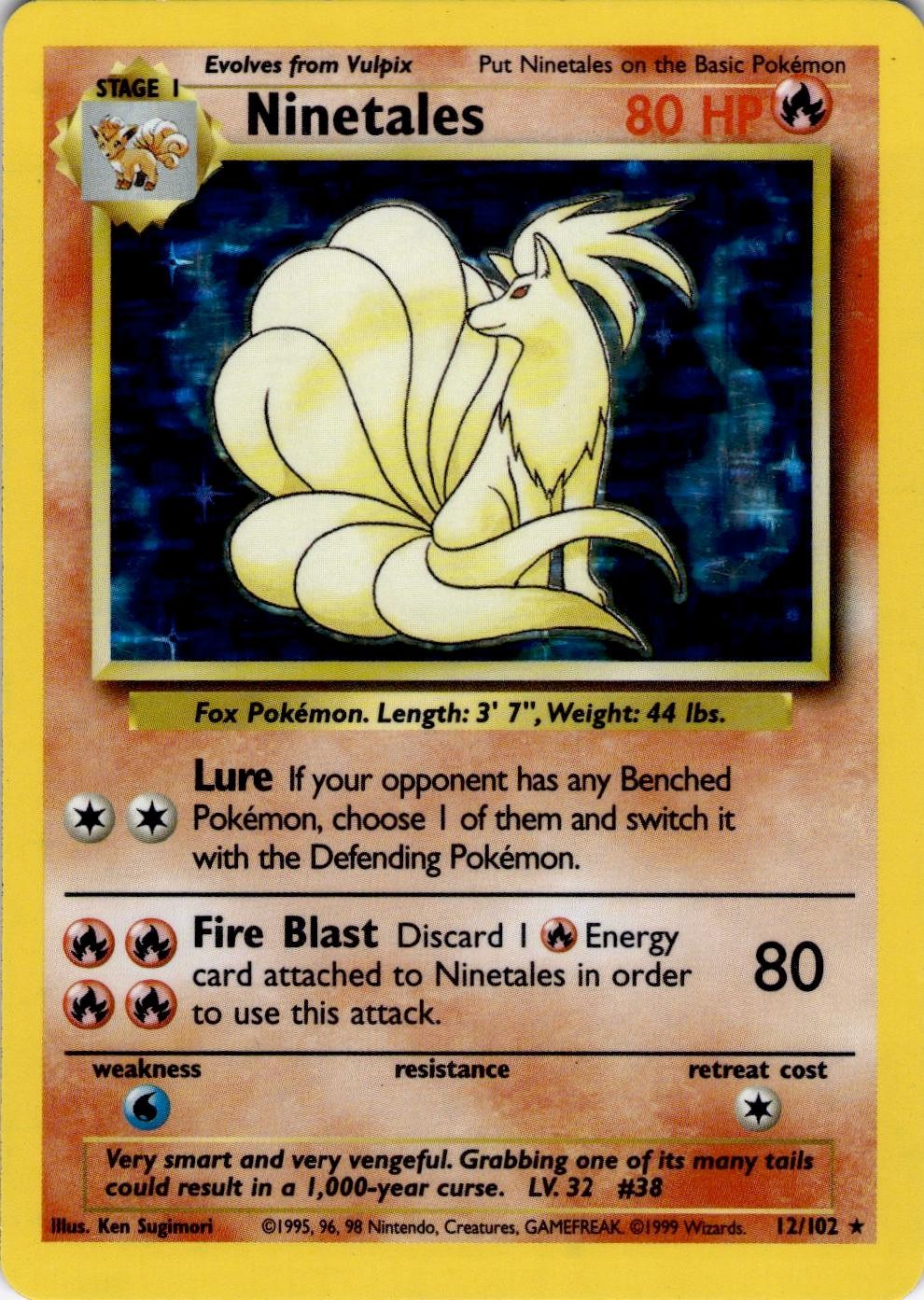 Ninetales 12/102 Holo Rare Base Set Unlimited Pokemon Moderately Played Ninetales 12/102 Holo Rare Base Set Unlimited Pokemon Moderately Played