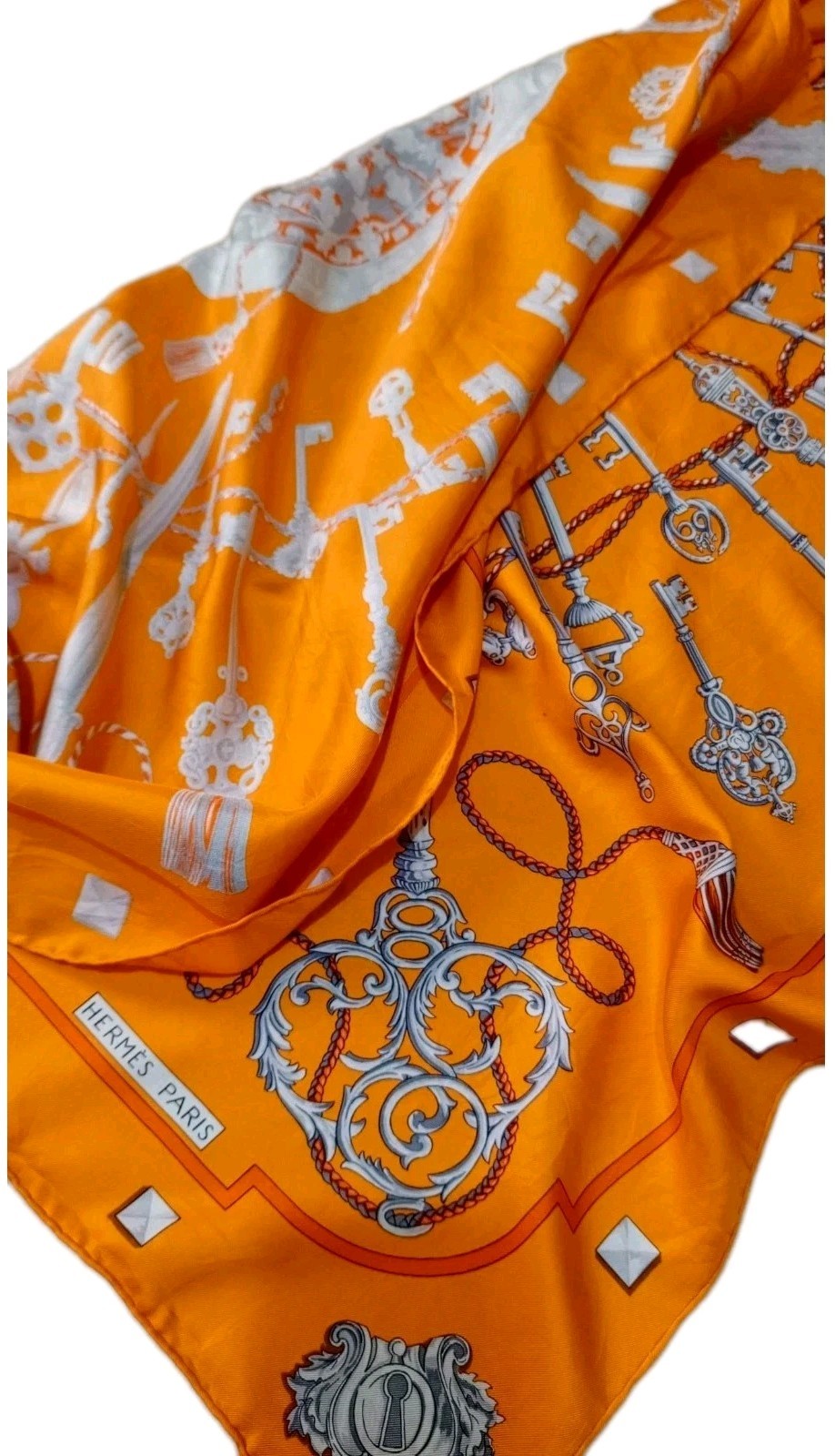 Hermès Carré 90 Silk Scarf Les Clés The Keys Orange Vintage