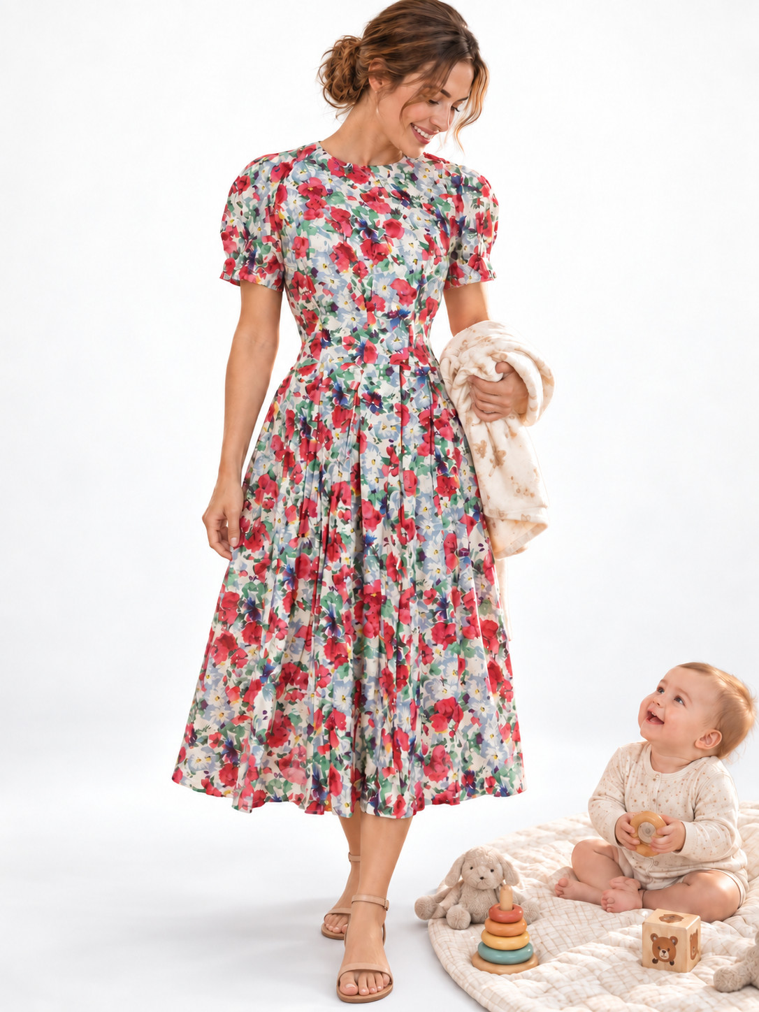MAGGY LONDON Vintage 1990\'s Y2K Cottagecore Day Dress Floral Rayon Petite 12 NWT
