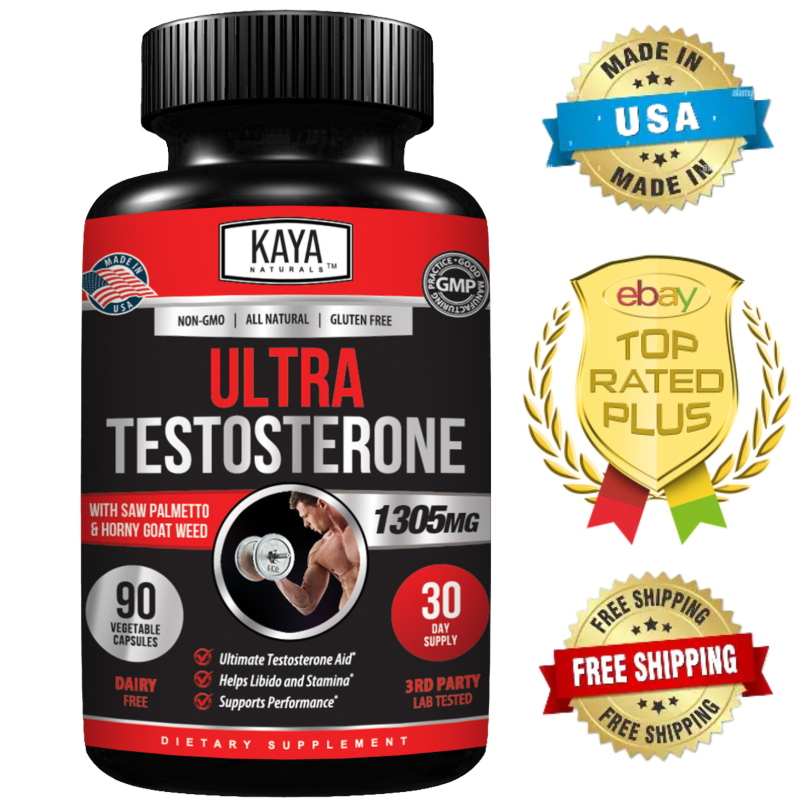 Natural Testosterone Booster 90ct Magnesium Zinc Tribulus Horny Goat Weed