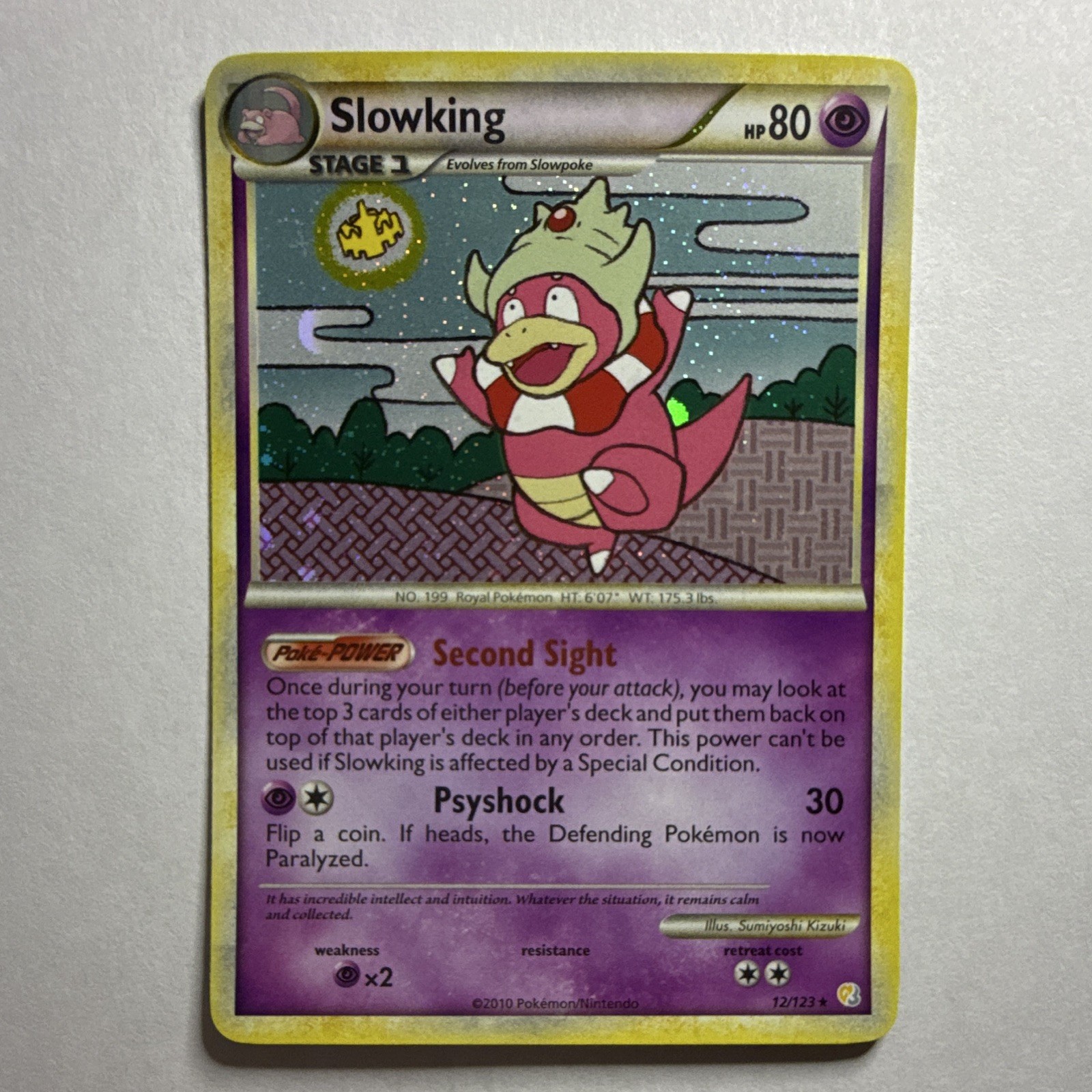 2010 POKEMON HGSS 12/123 SLOWKING HOLO RARE - NMT PACK FRESH - SWIRL 🌀