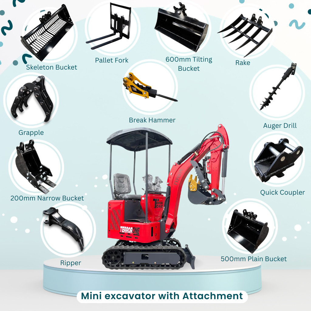 Mini Excavator TYPHON TERROR ONE STORM 1 Ton 13.5 hp B&S engine  13 Attachments