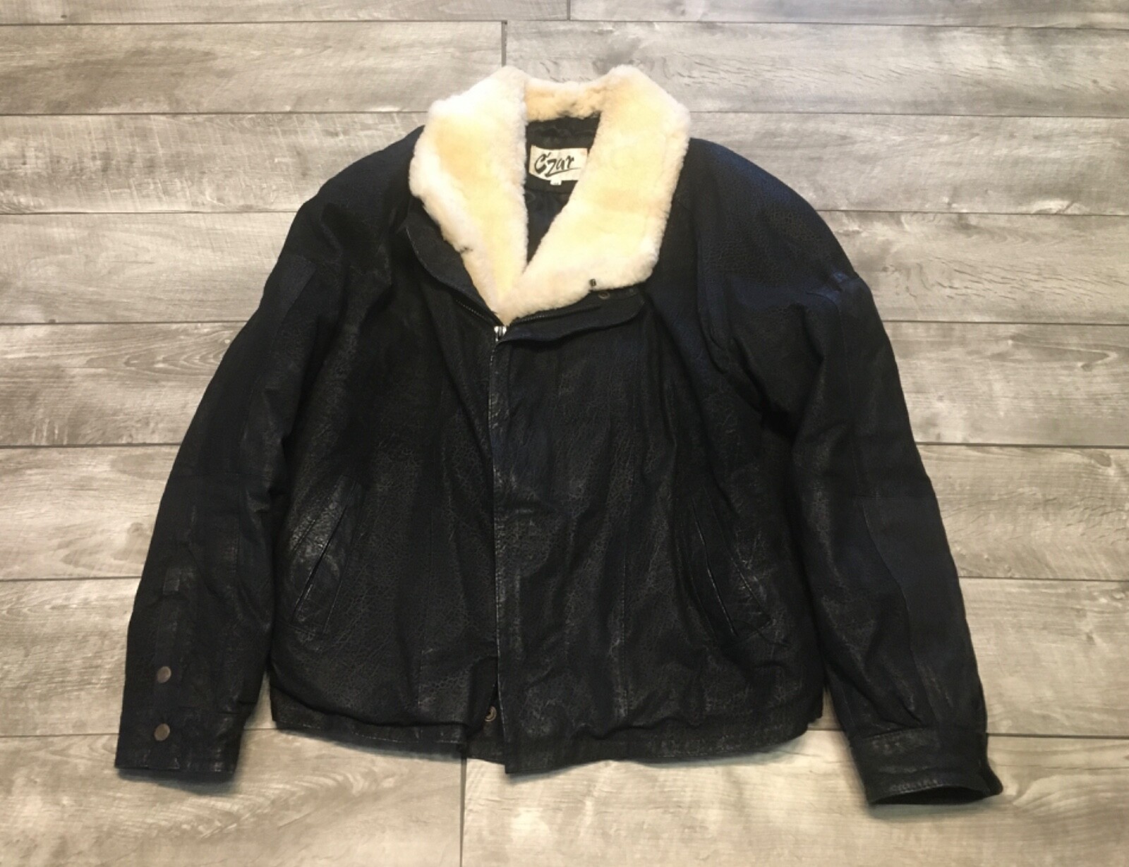 Vintage C’Zar Shawl Shearling Collar Mens Coat Jacket Size 44 Black Bomber Moto Vintage C’Zar Shawl Shearling Collar Mens Coat Jacket Size 44 Black Bomber Moto