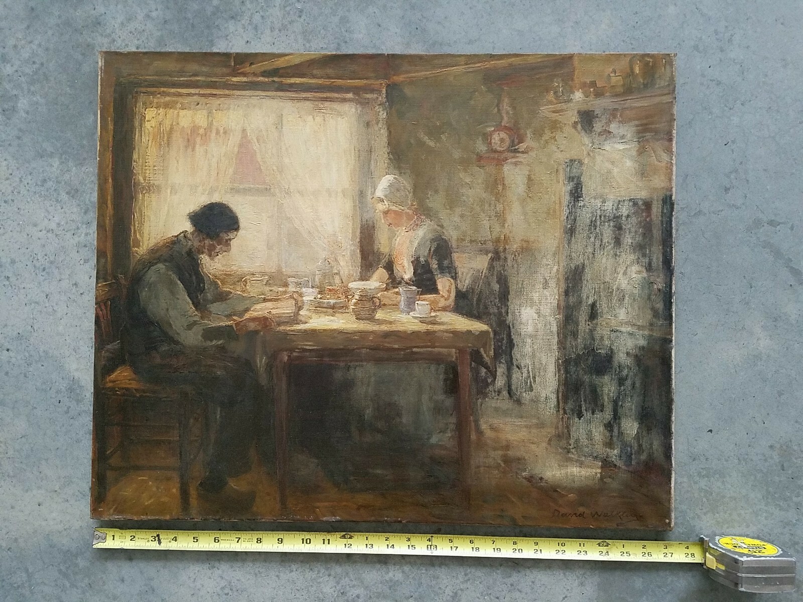 Original 19th oil on canvas painting by David Walkley Interior AMERICANA 22 X 27