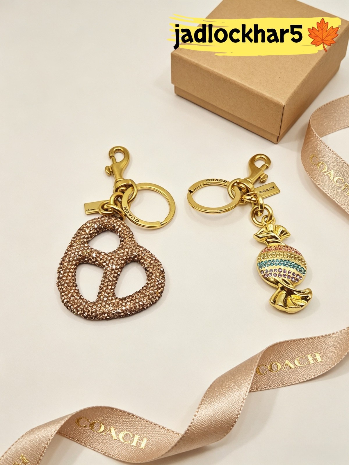 Coach Rhinestone Pretzel & Rainbow Crystal Candy Keychains Set 