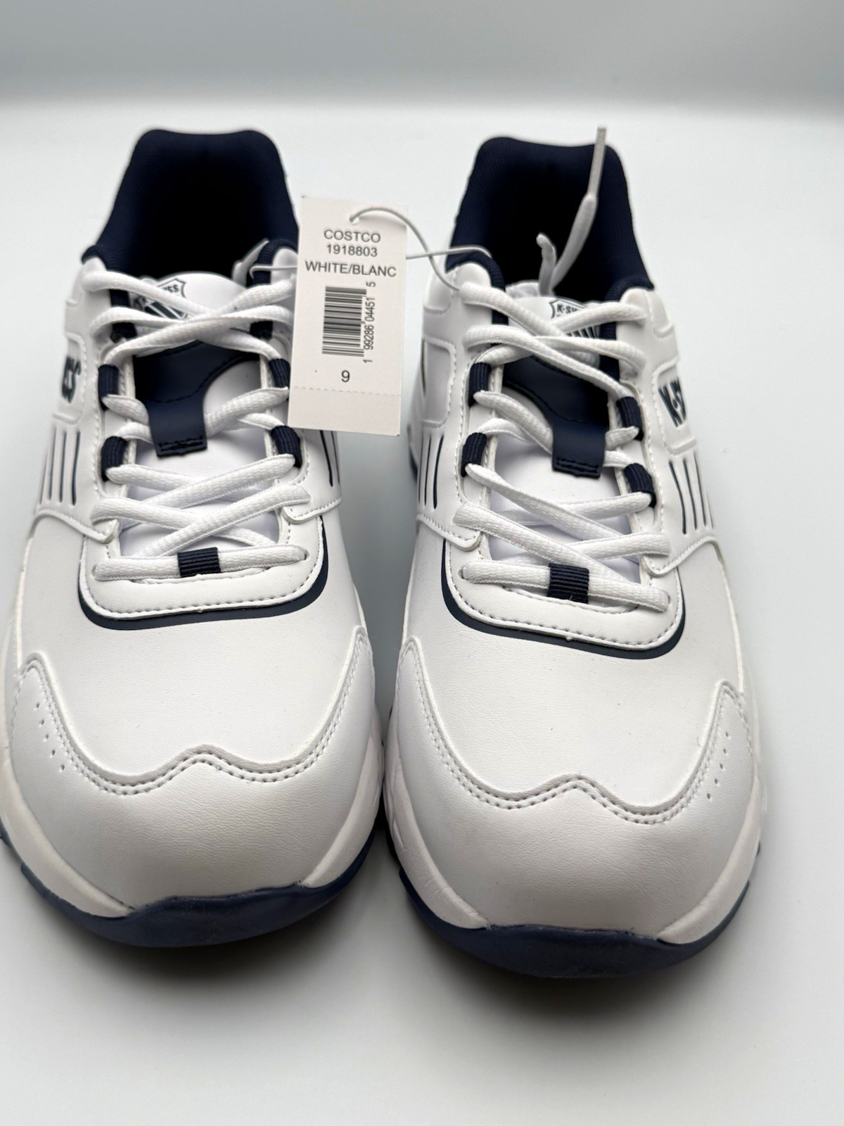 K-Swiss Men’s White/Navy Low Top Lace Up Solid Athletic Sneaker Rubber
