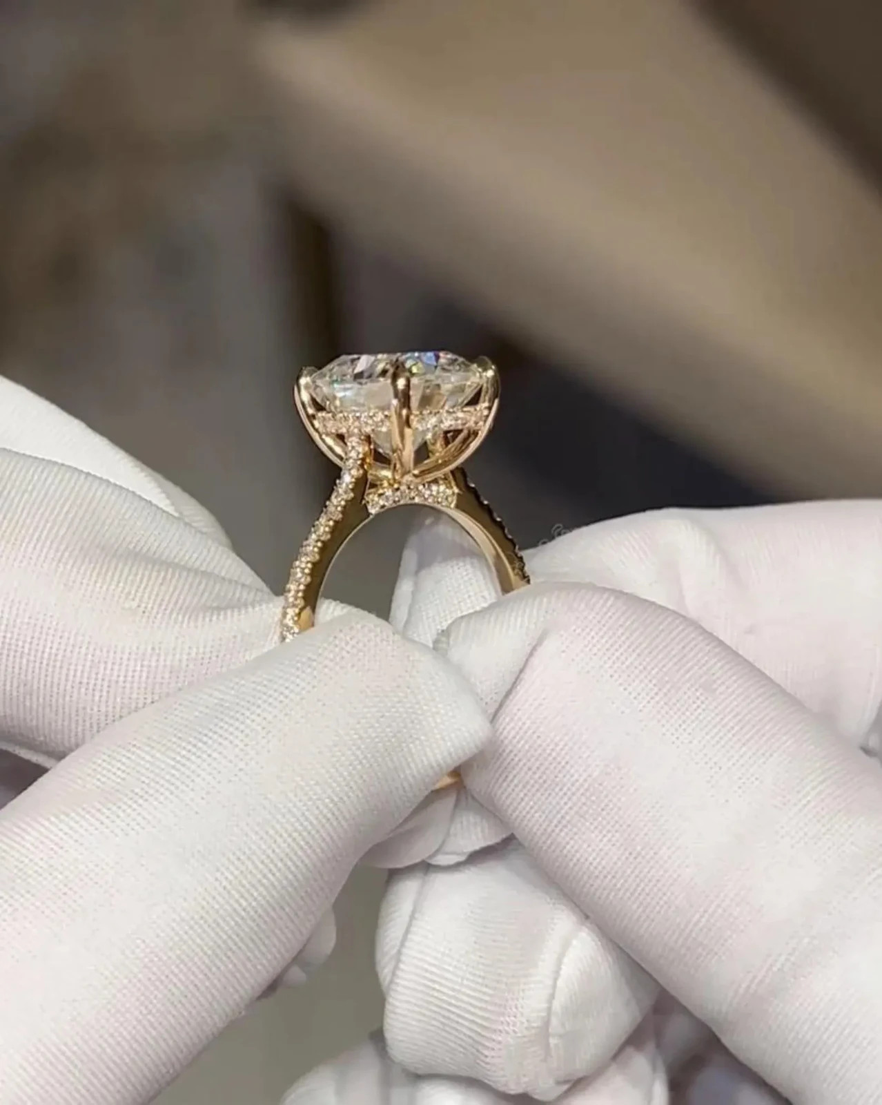 5CT Elongated Cushion Cut Moissanite 14K Yellow Gold Plated Hidden Halo Ring