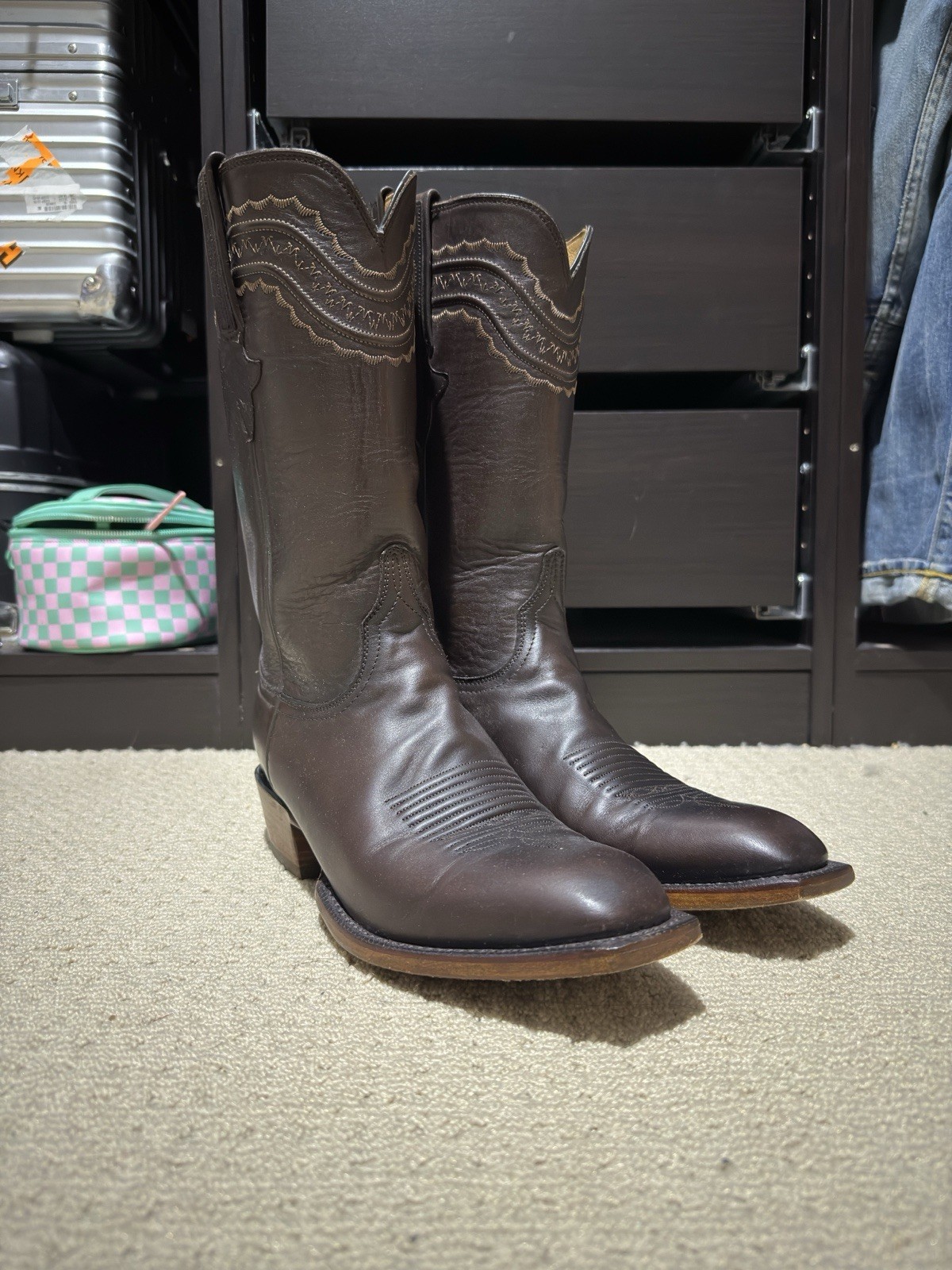 Lucchese Devin 10.5D Made In USA Boots Chocolate Brown Ranch Hand Calf