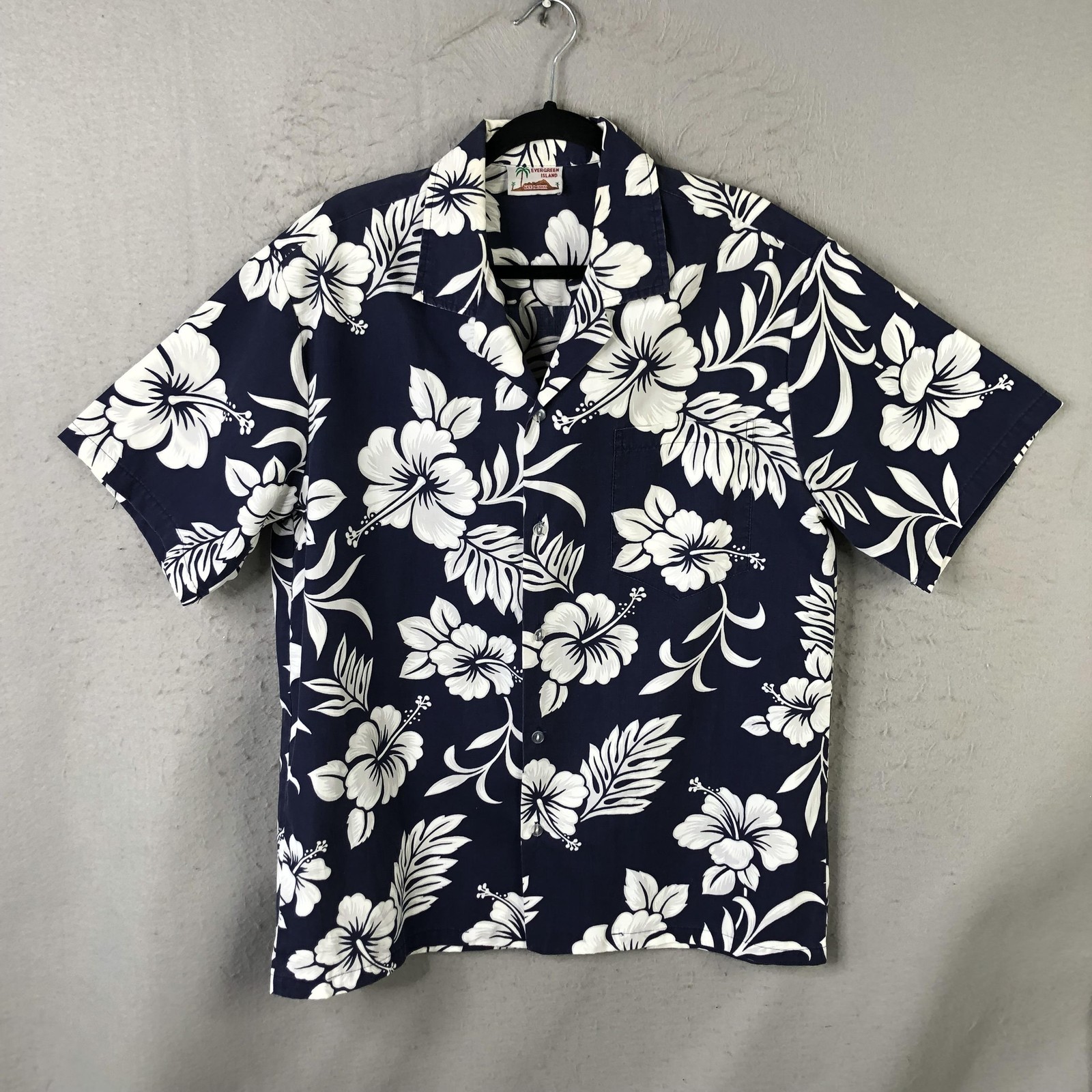 Evergreen Island Shirt Mens XL Blue Floral Hawaiian Aloha Tropical Button Front