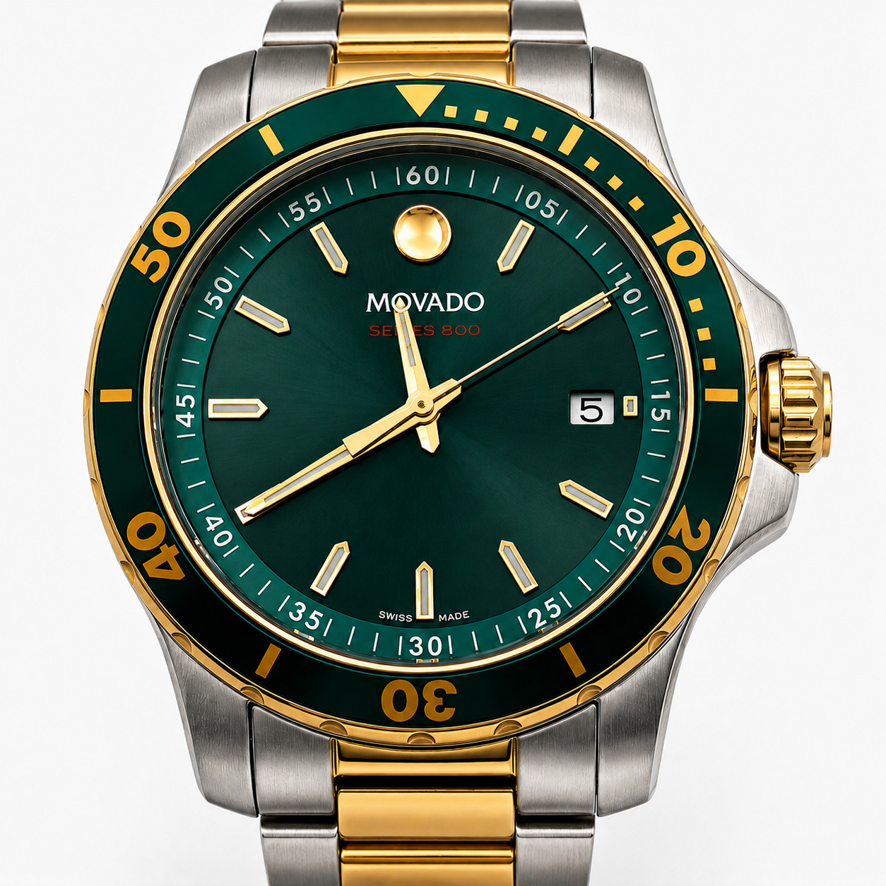 Movado 2600147 Series 800 Green Dial Two Tone Gold Men's  40mm Quartz Watch