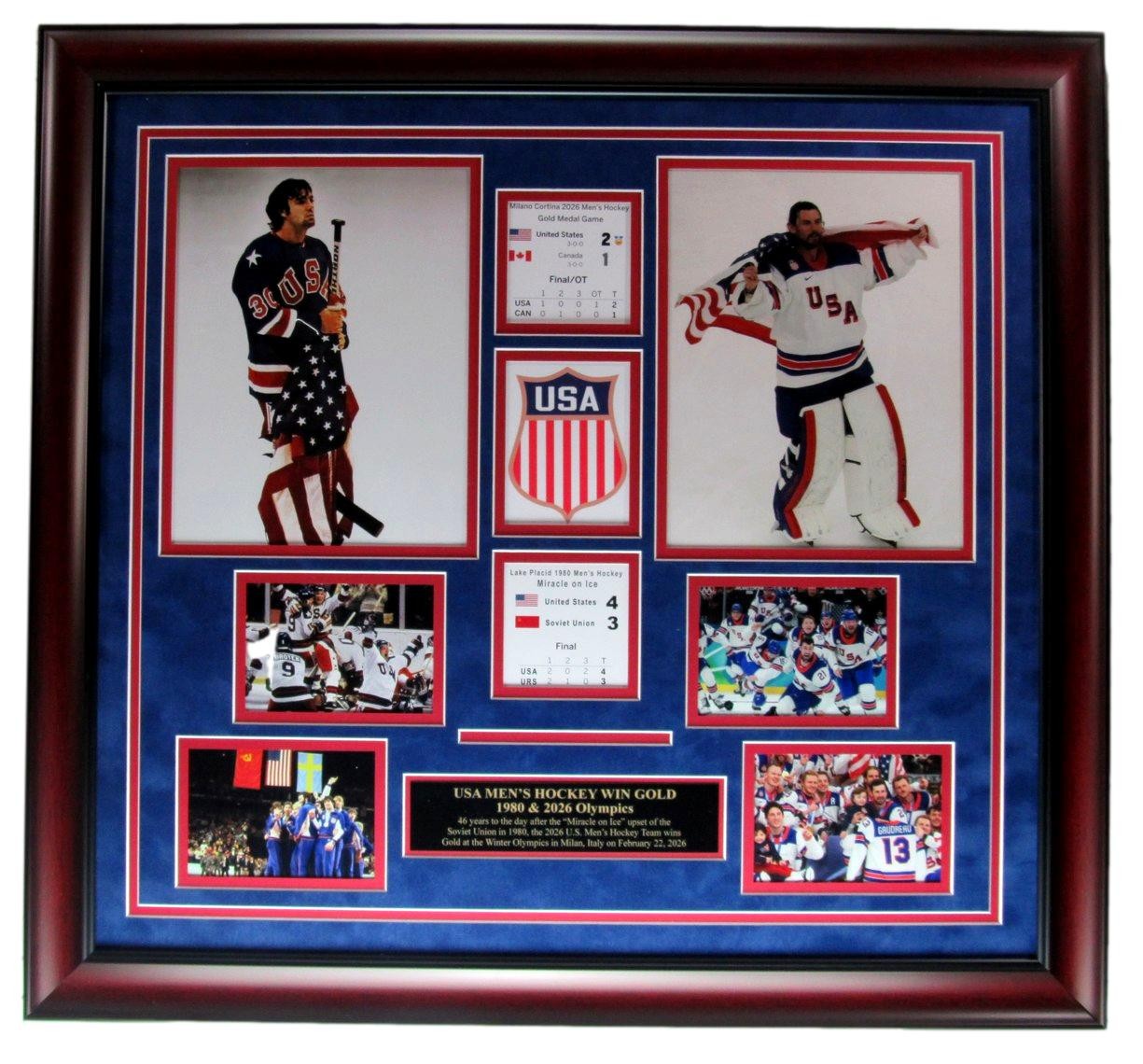 1980 & 2026 Mens Olympic Gold Hockey Team Photo Collage Framed 205692