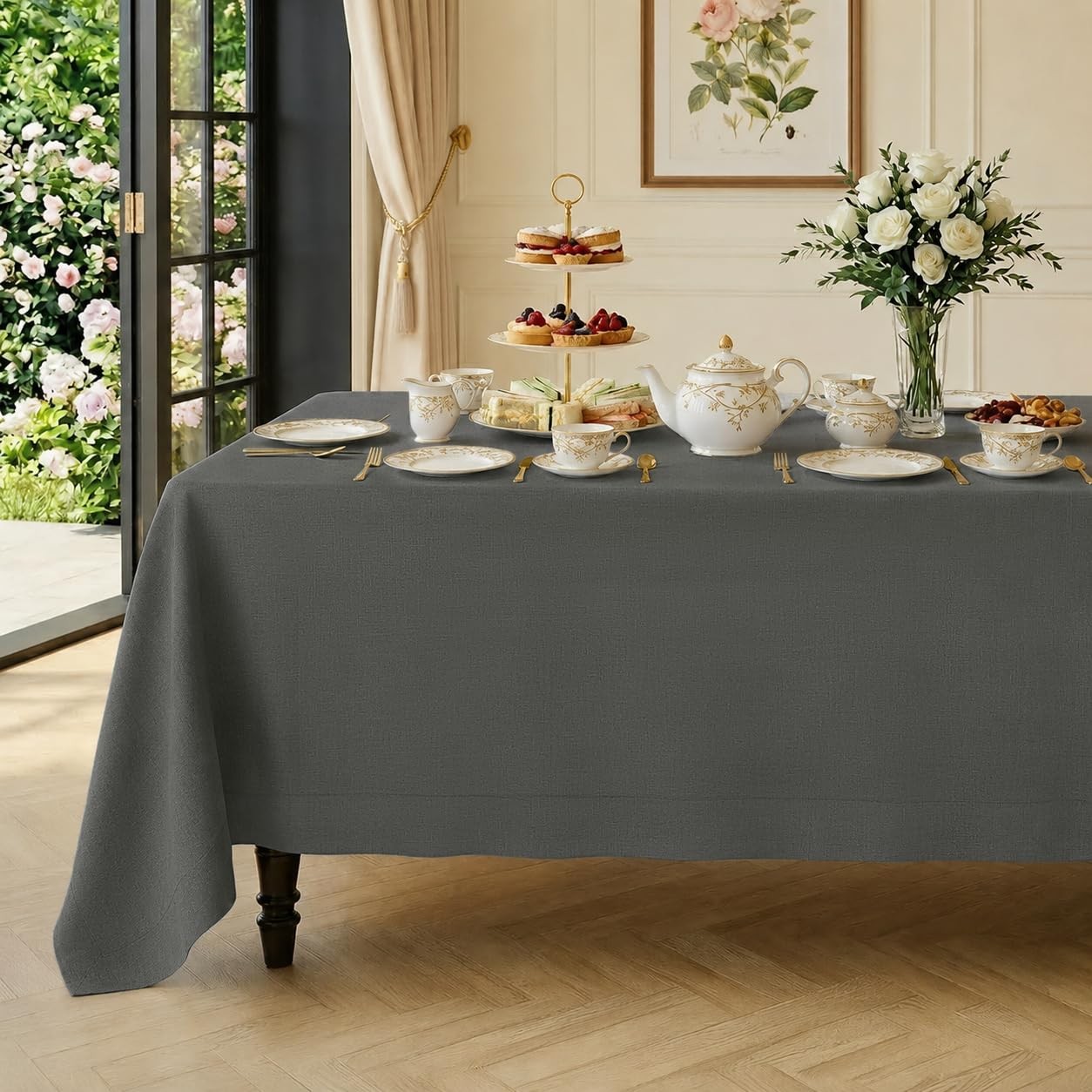 Classic Linen by D\'Moksha 100% Linen Charcoal Gray Tablecloth 60 x 108