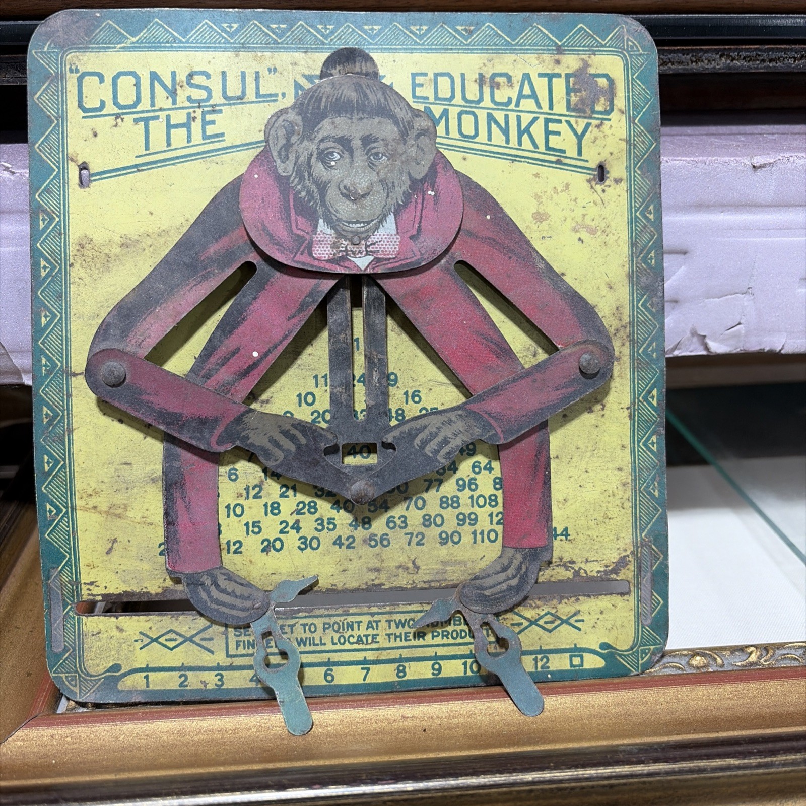 Original Consul the Educated Monkey Tin Multiplication Calculator Vintage 1916 Original Consul the Educated Monkey Tin Multiplication Calculator Vintage 1916